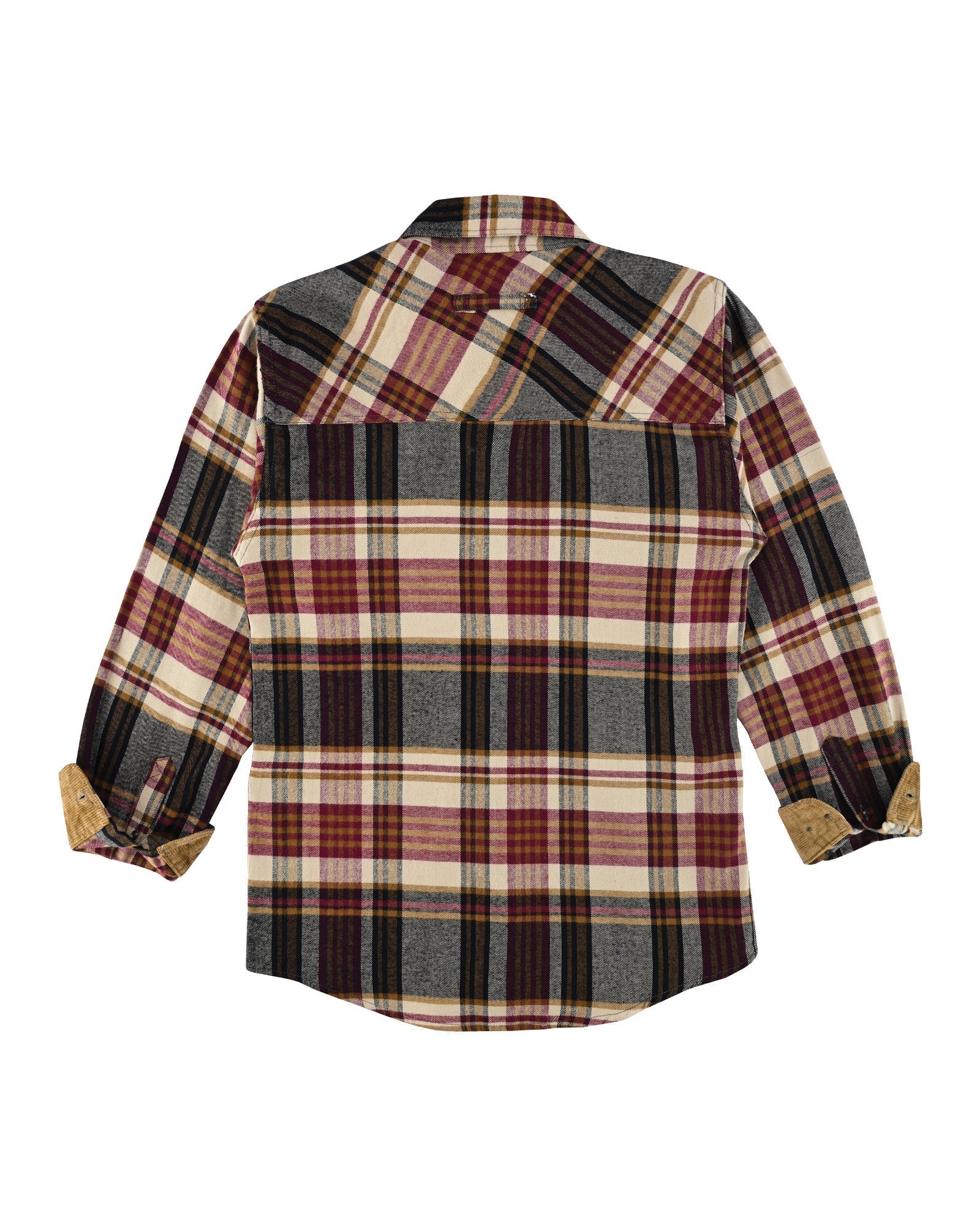 Mens Cedarwood Plaid Long Sleeve Plaid Button Down Casual Flannel Shirt - Flat Back View
