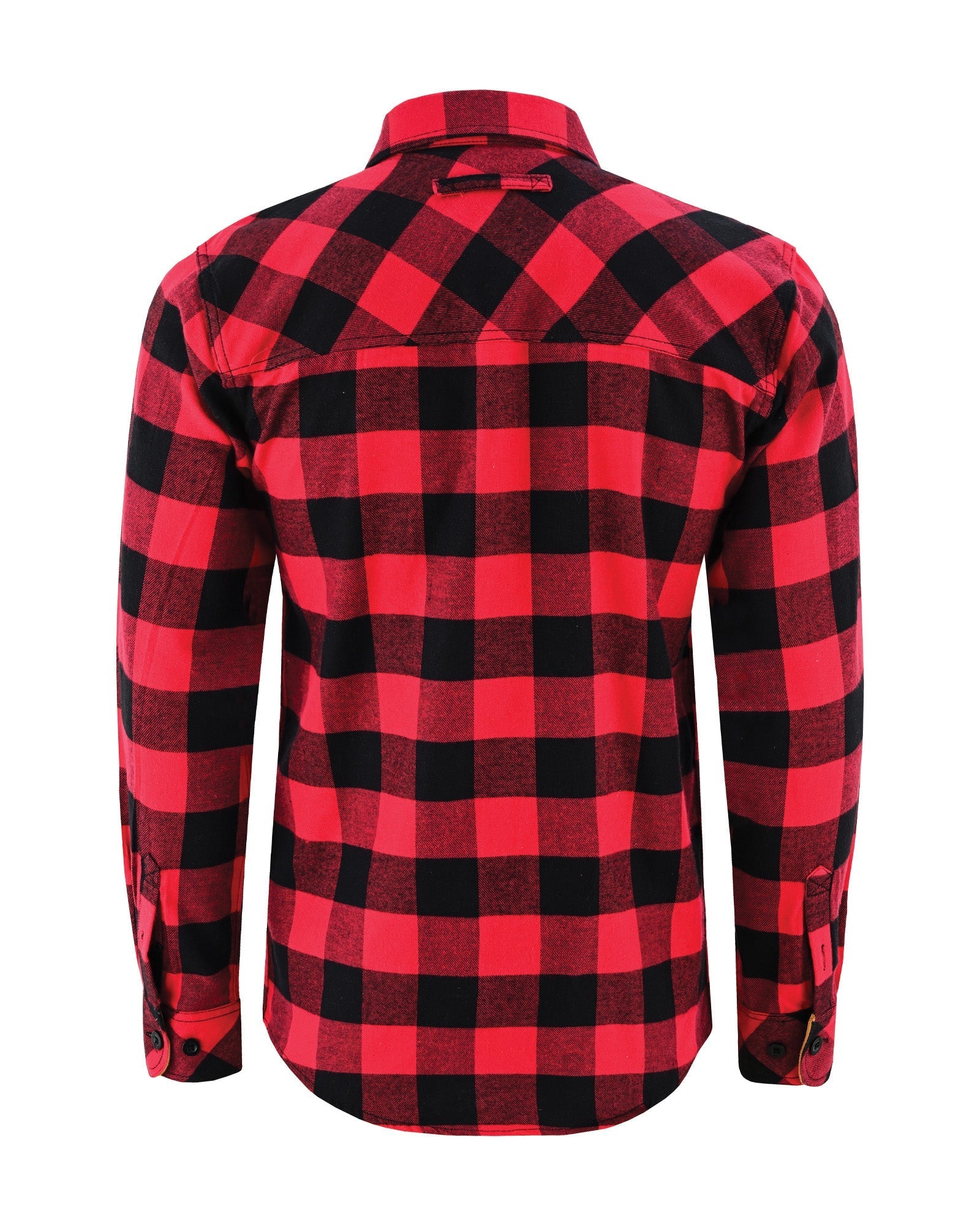 Mens Classic Red Long Sleeve Plaid Button Down Casual Flannel Shirt - Back View