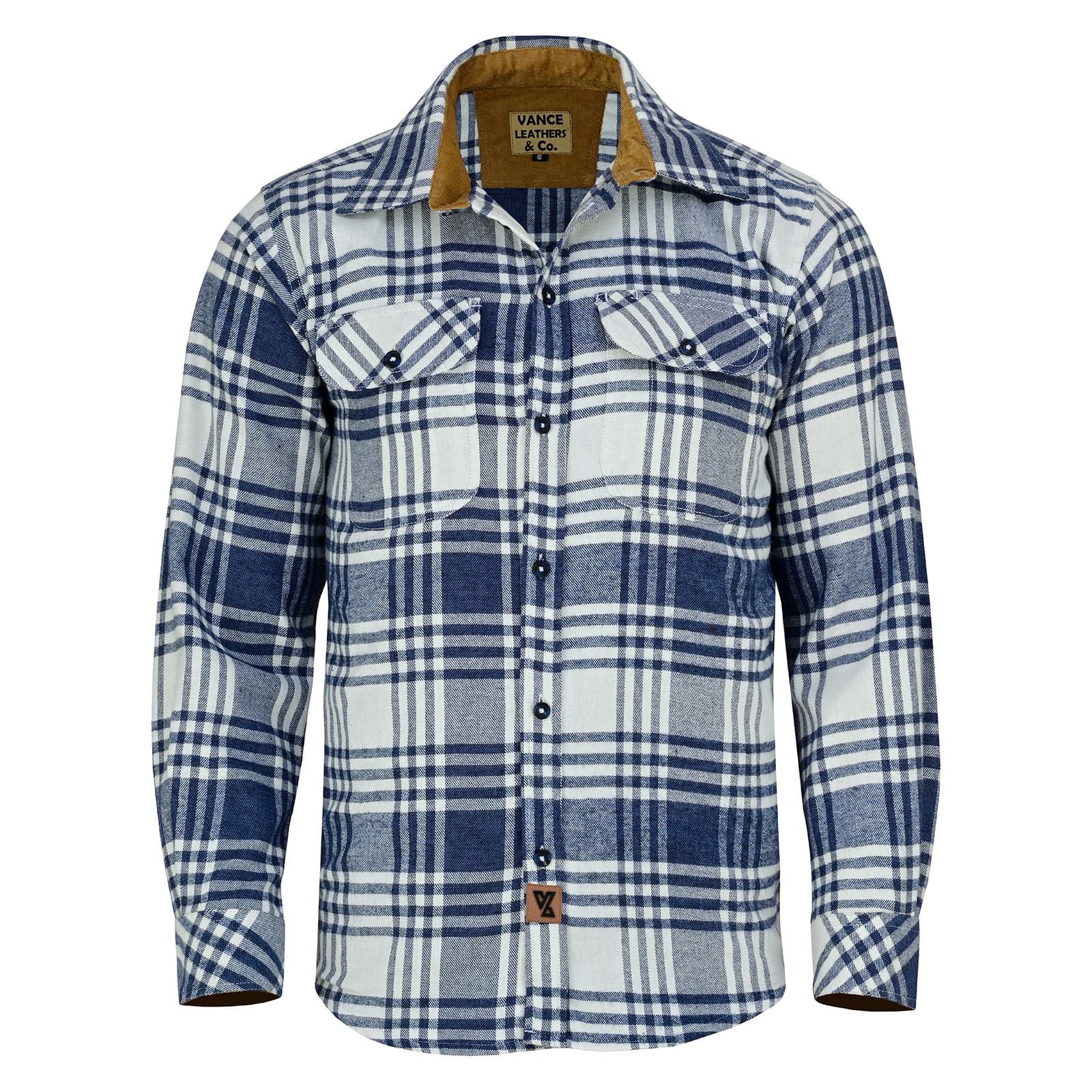Men's Glacier Blue & White Long Sleeve Plaid Button Down Casual Flannel Shirt - Front