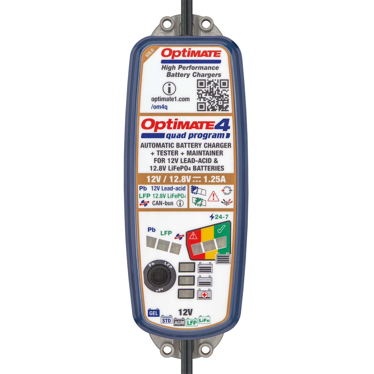 Tecmate OptiMate 4 Quad Program Premium Edition 12V/ 12.8V 1.25A charger & maintainer