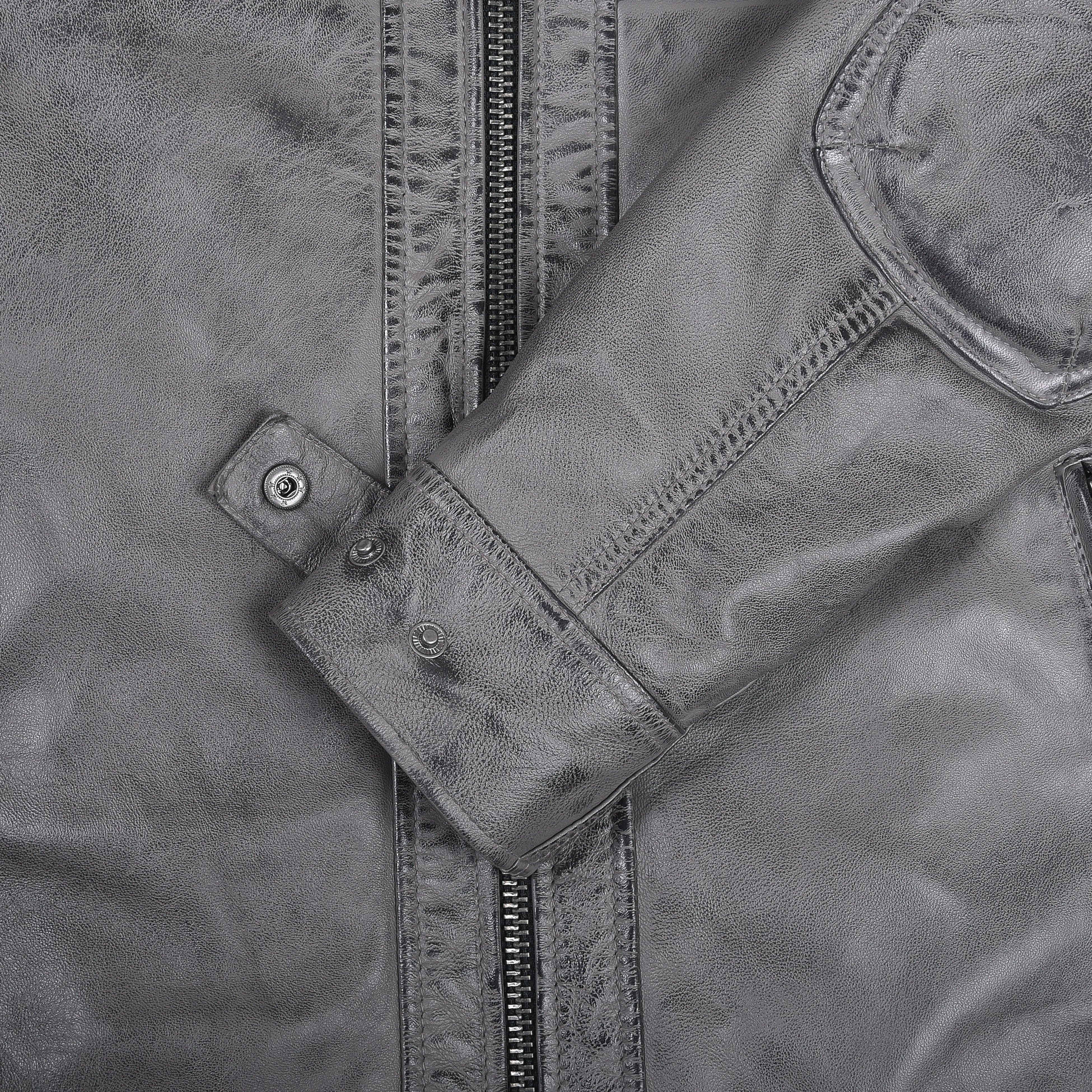 Men's Cafe Racer Waxed Lambskin Distressed Grey Motorcycle Leather Jacket