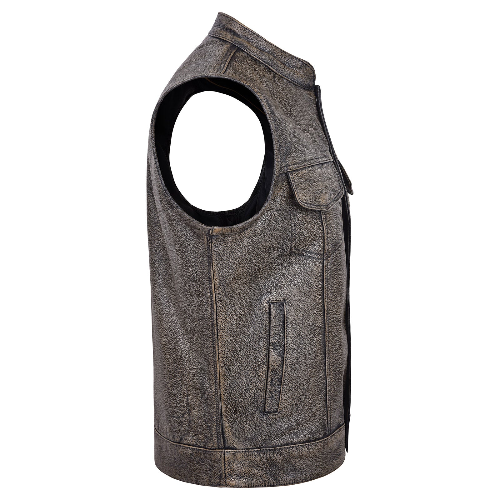 High Mileage Mens Premium Cowhide Distressed Brown SOA Style Biker Club Leather Motorcycle Vest