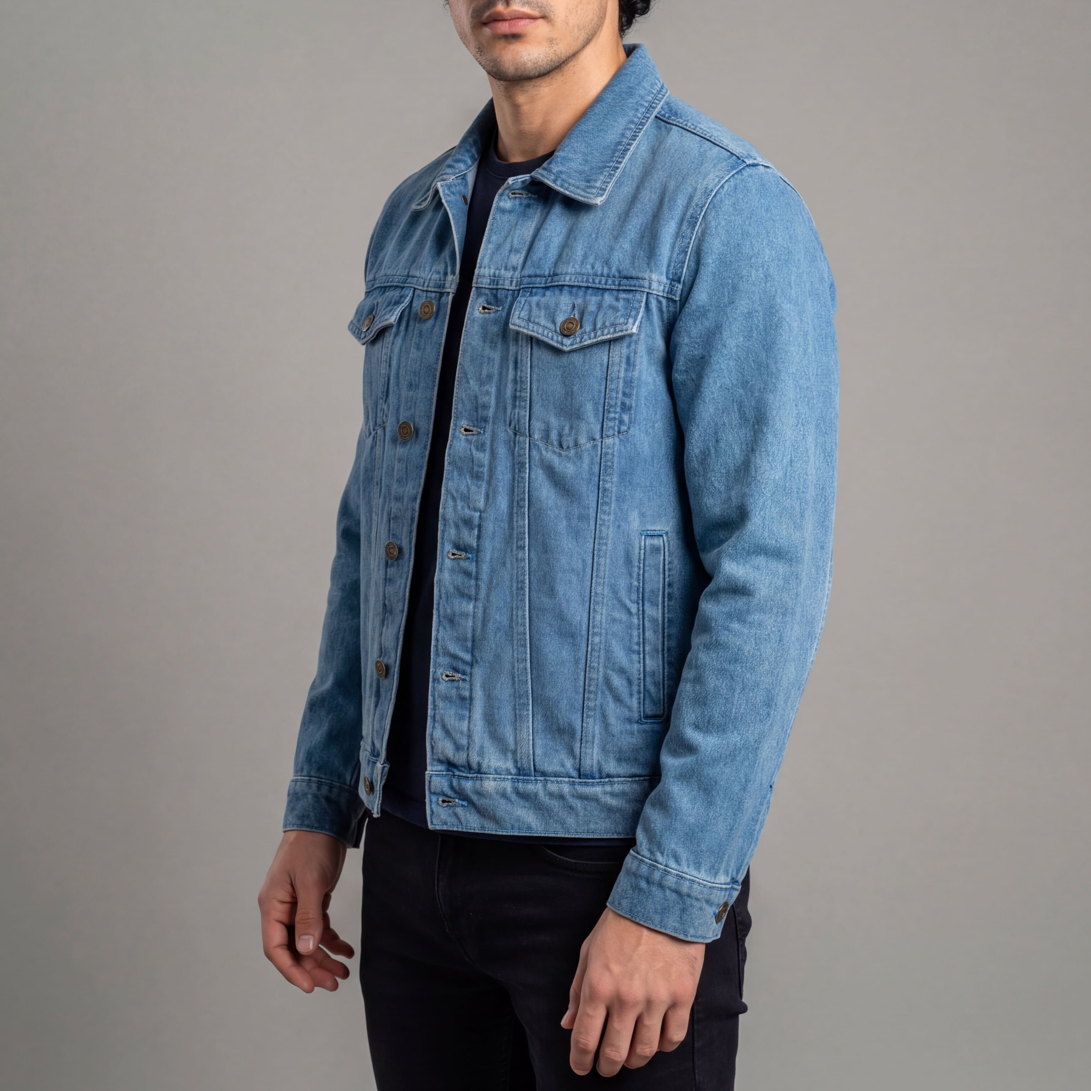 Vance Men's Light Blue Heavy Duty Denim Button Front Motorcycle Jacket, Jean Jacket for Men L Vance Men's Light Blue Heavy Duty Denim Button Front Motorcycle Jacket, Jean Jacket for Men L