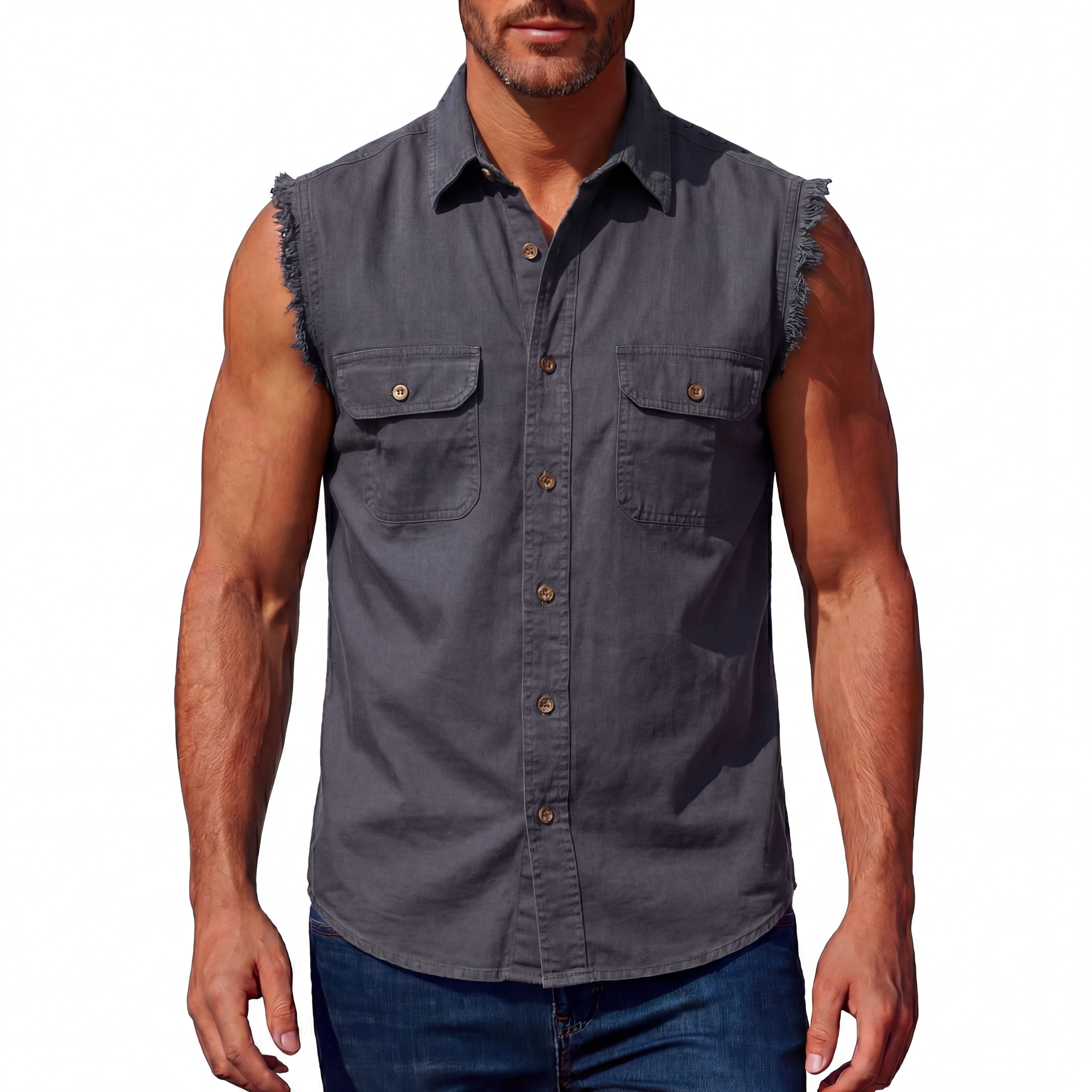 Vance Textiles - Men's Biker Motorcycle Charcoal Cut Off Sleeveless Shirt