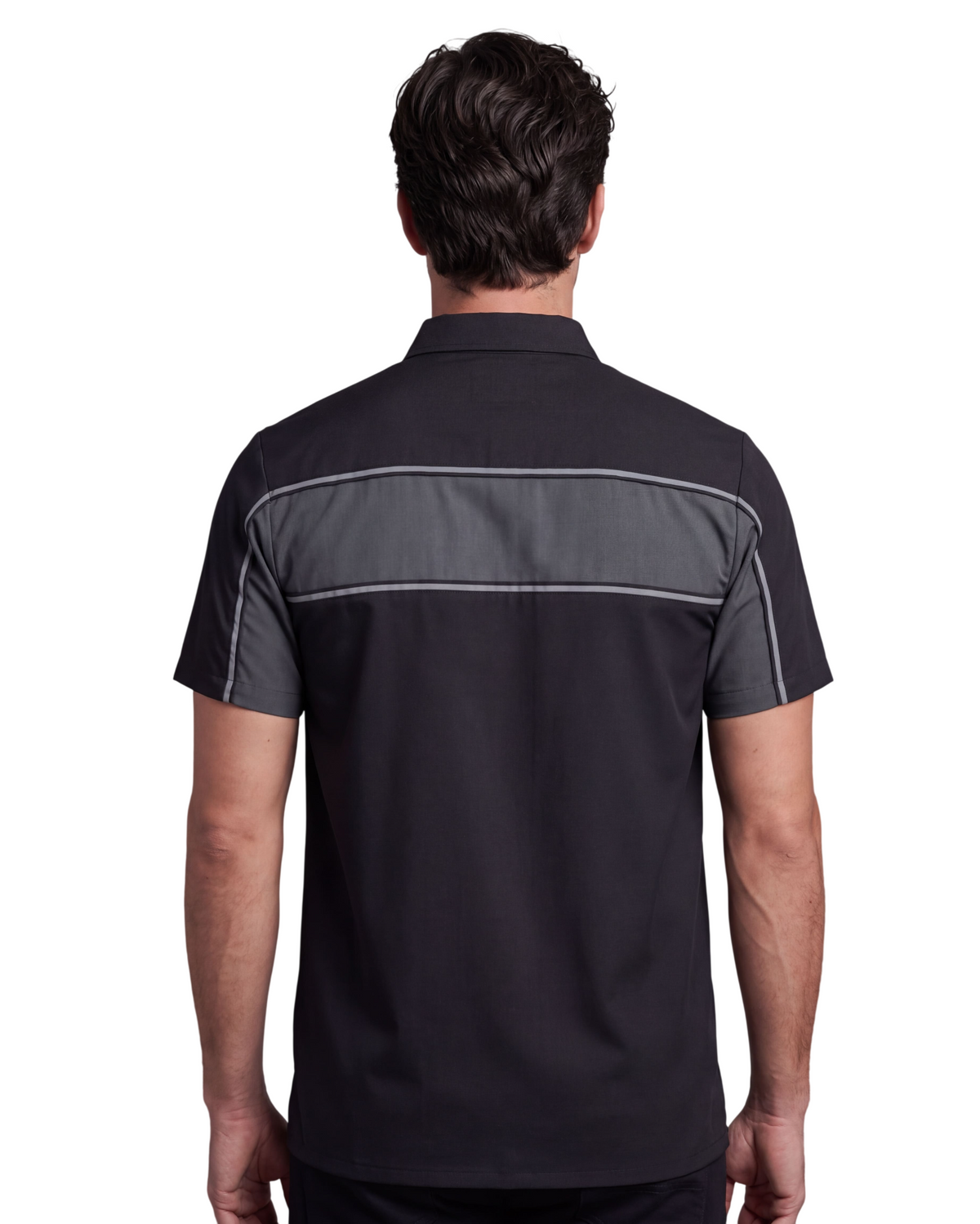 Vance Men's Black Gray Heavy-Duty Button up Mechanic Work Shirt w/ Reflective Strip - back