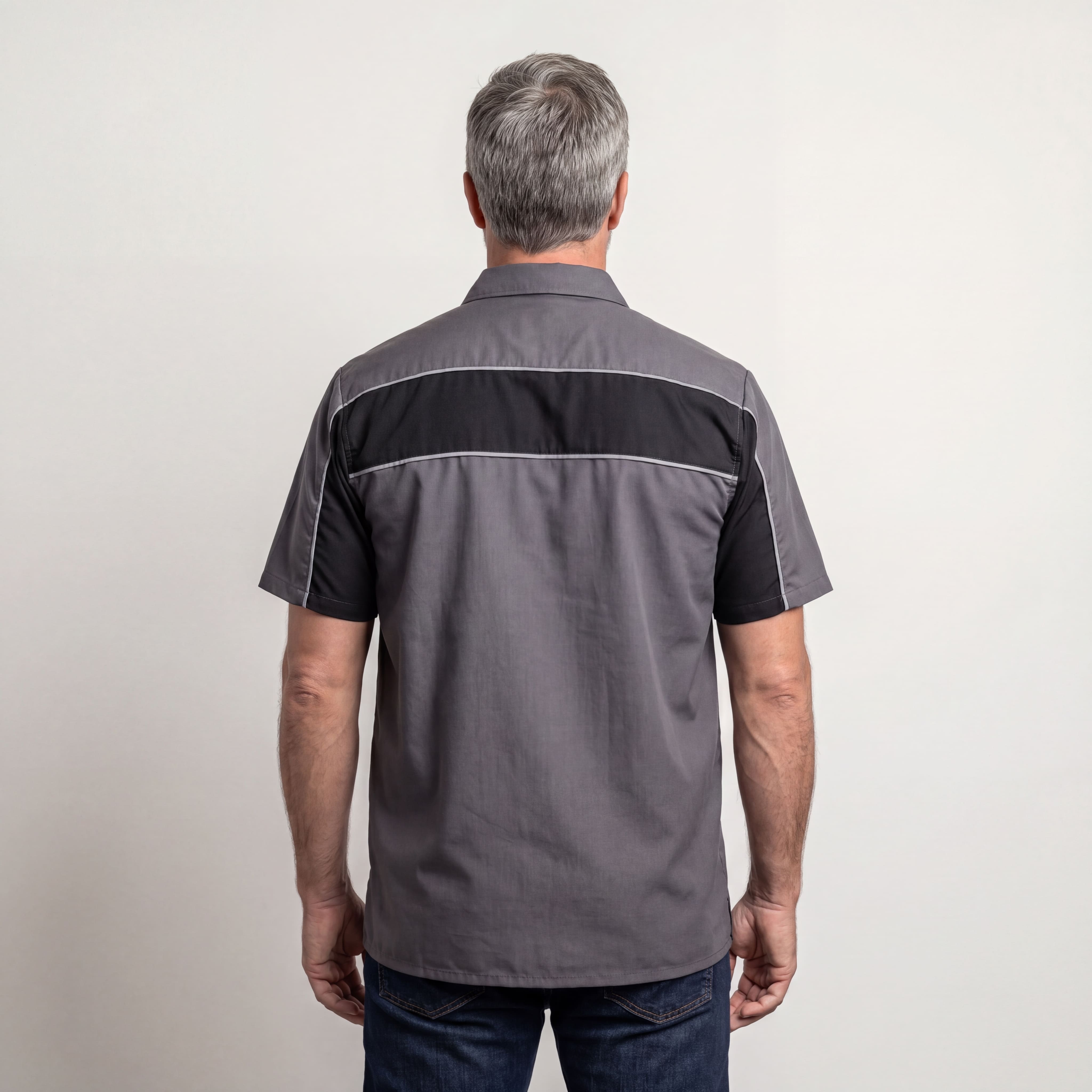 Vance Leather Men's Grey Black Short Sleeve Button Down Two Pockets Soft Casual Shirt - back pose