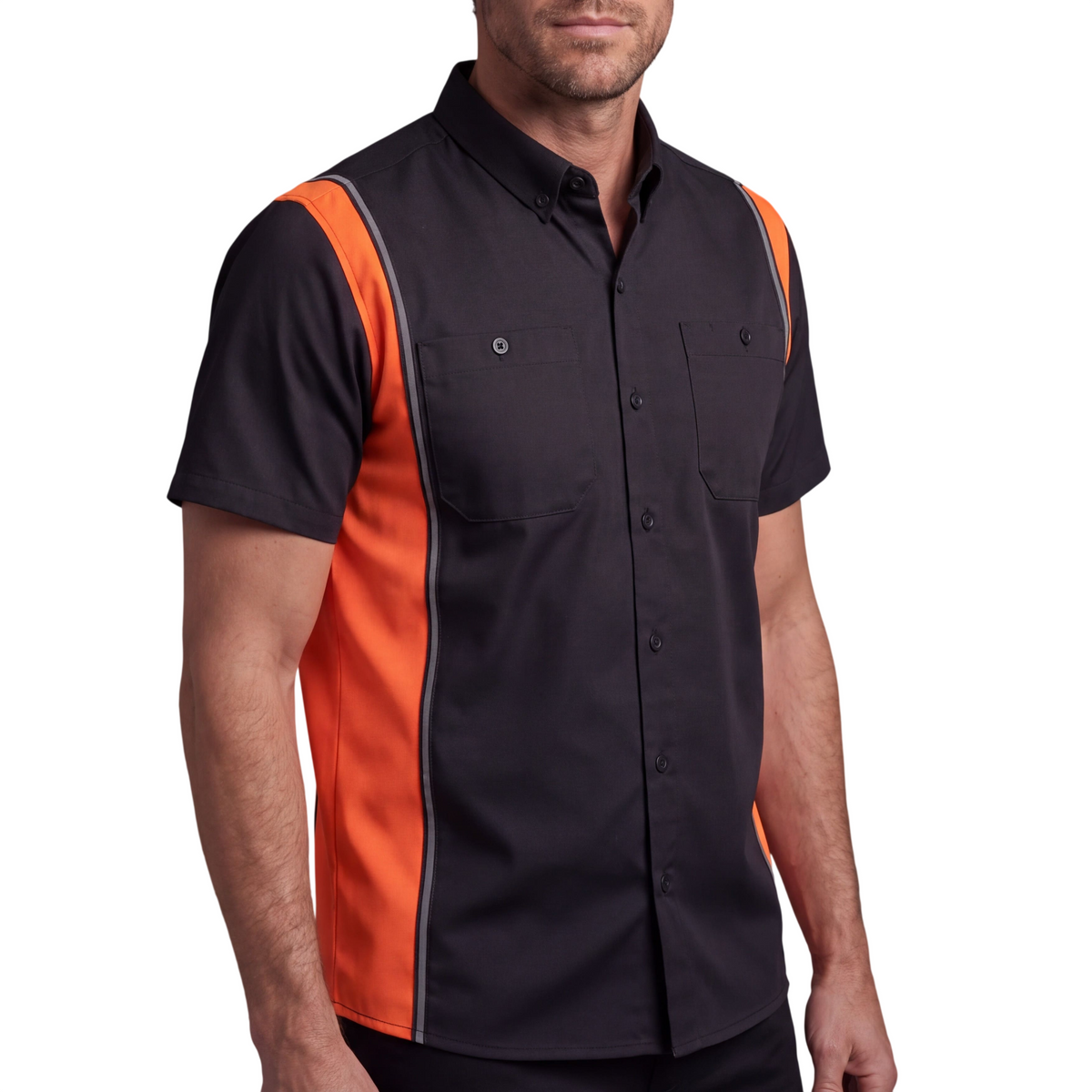 Vance Men's Heavy-Duty Button up Mechanic Work Shirt w Reflective Strip Orange Sides - Side