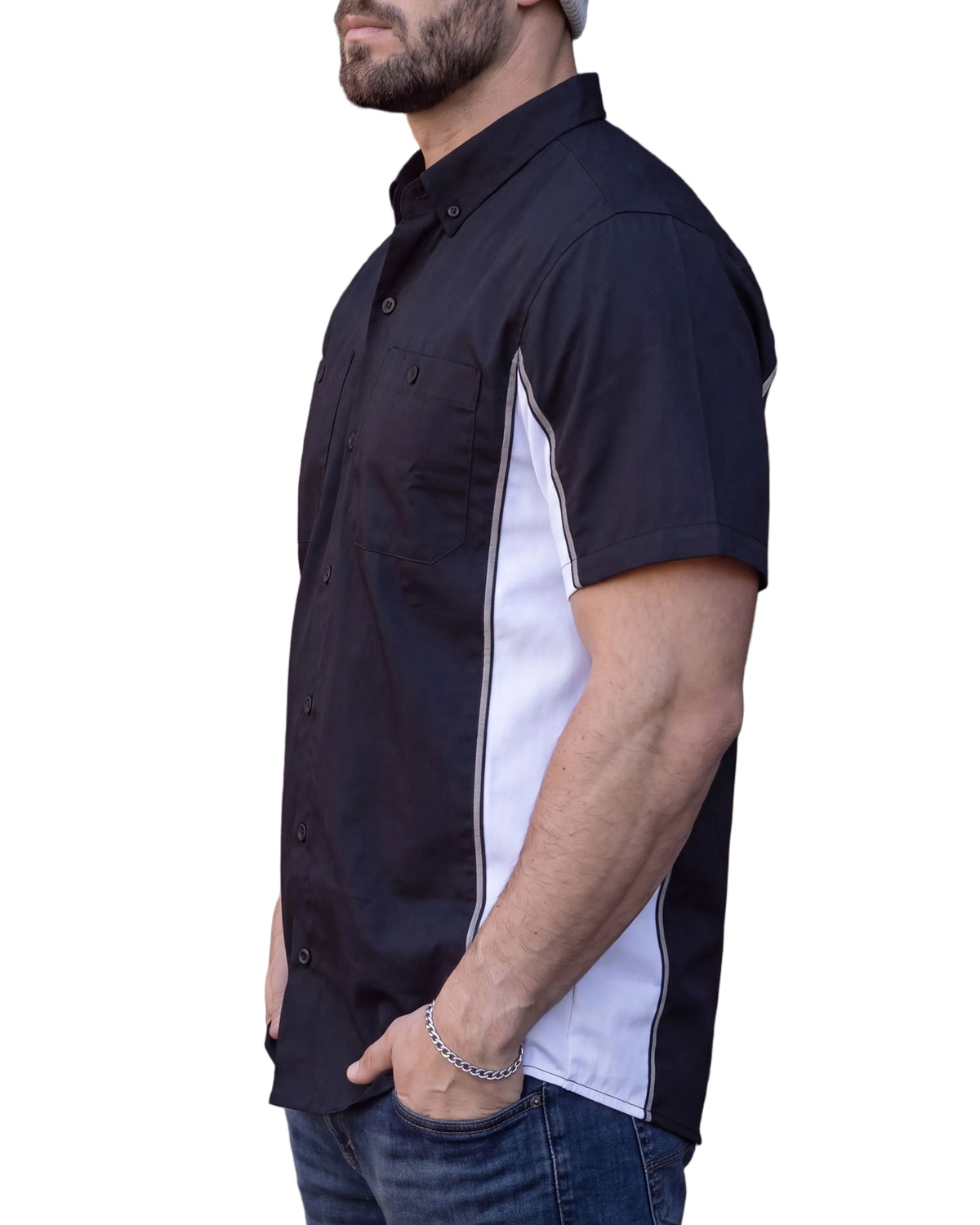 Vance Men's Heavy-Duty Button up Mechanic Work Shirt w Reflective Strip White Sides