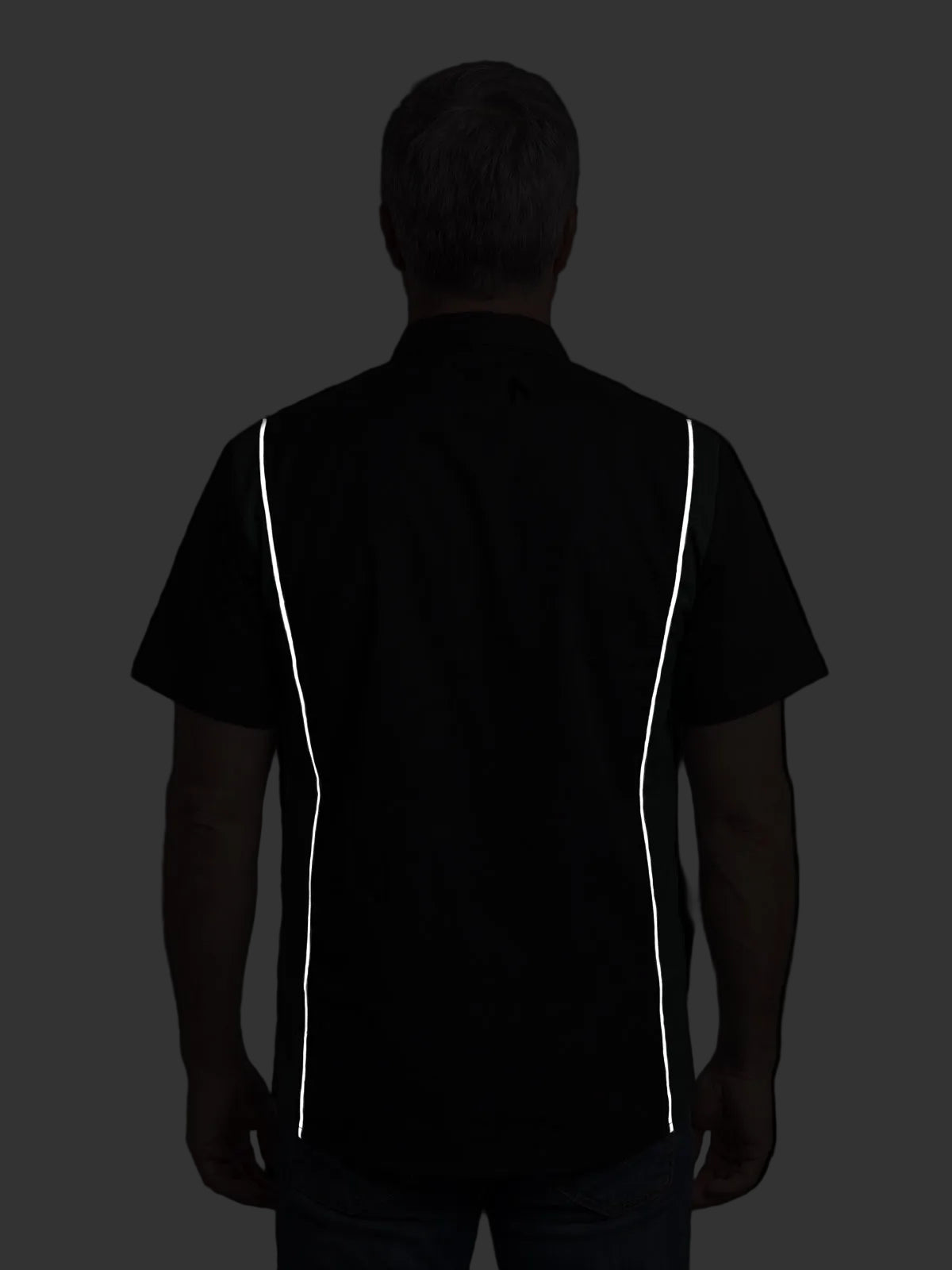 Vance Men's Black Button Up Mechanic Work Shirt w/ Grey Sides & Reflective Strip - Back Reflective Strip