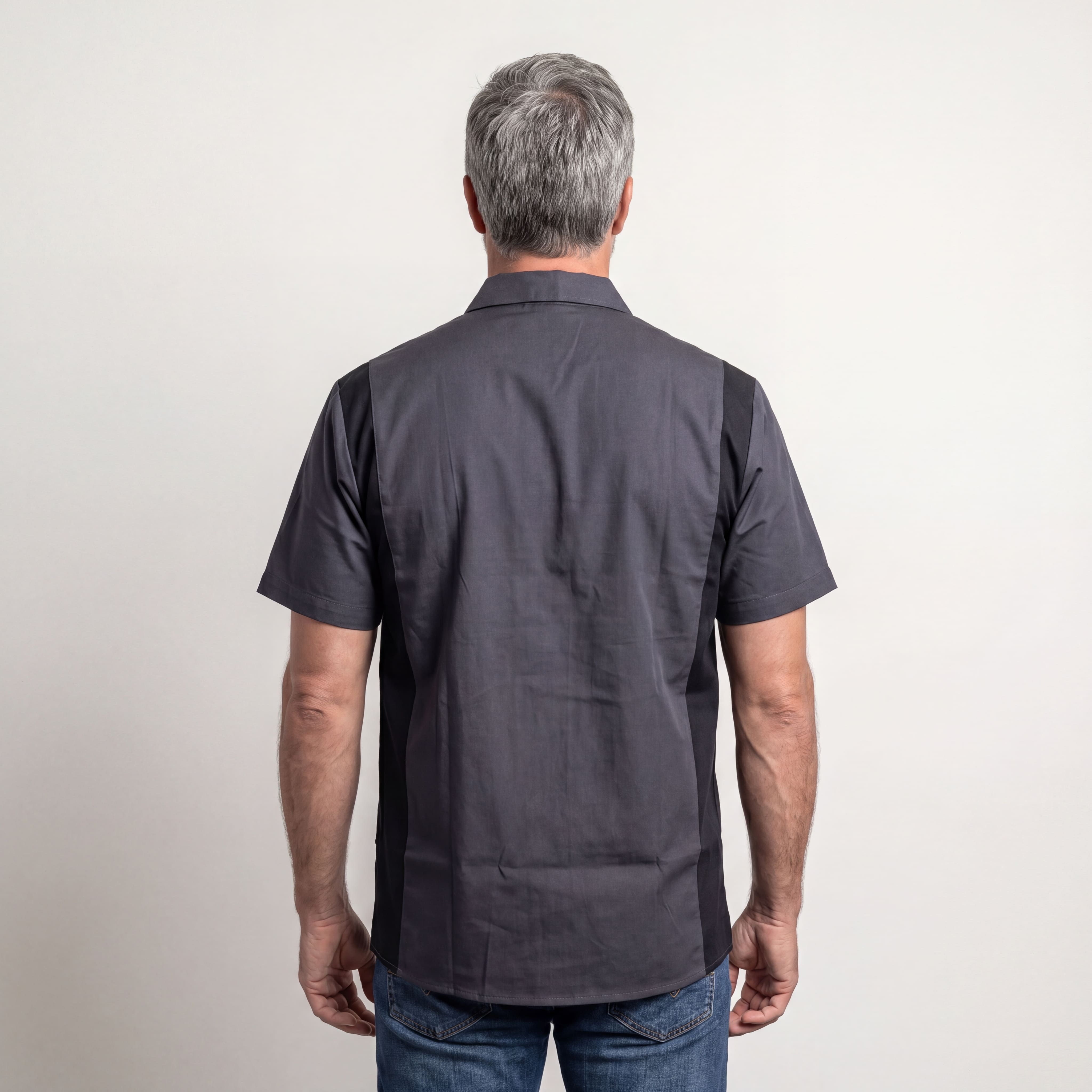 Vance - Men's Work Shirts Grey with Black Sides - back pose