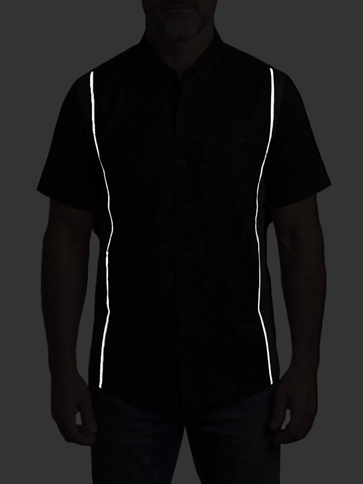 Vance Men's Black Button Up Mechanic Work Shirt w/ Grey Sides & Reflective Strip - Front Reflective Strip