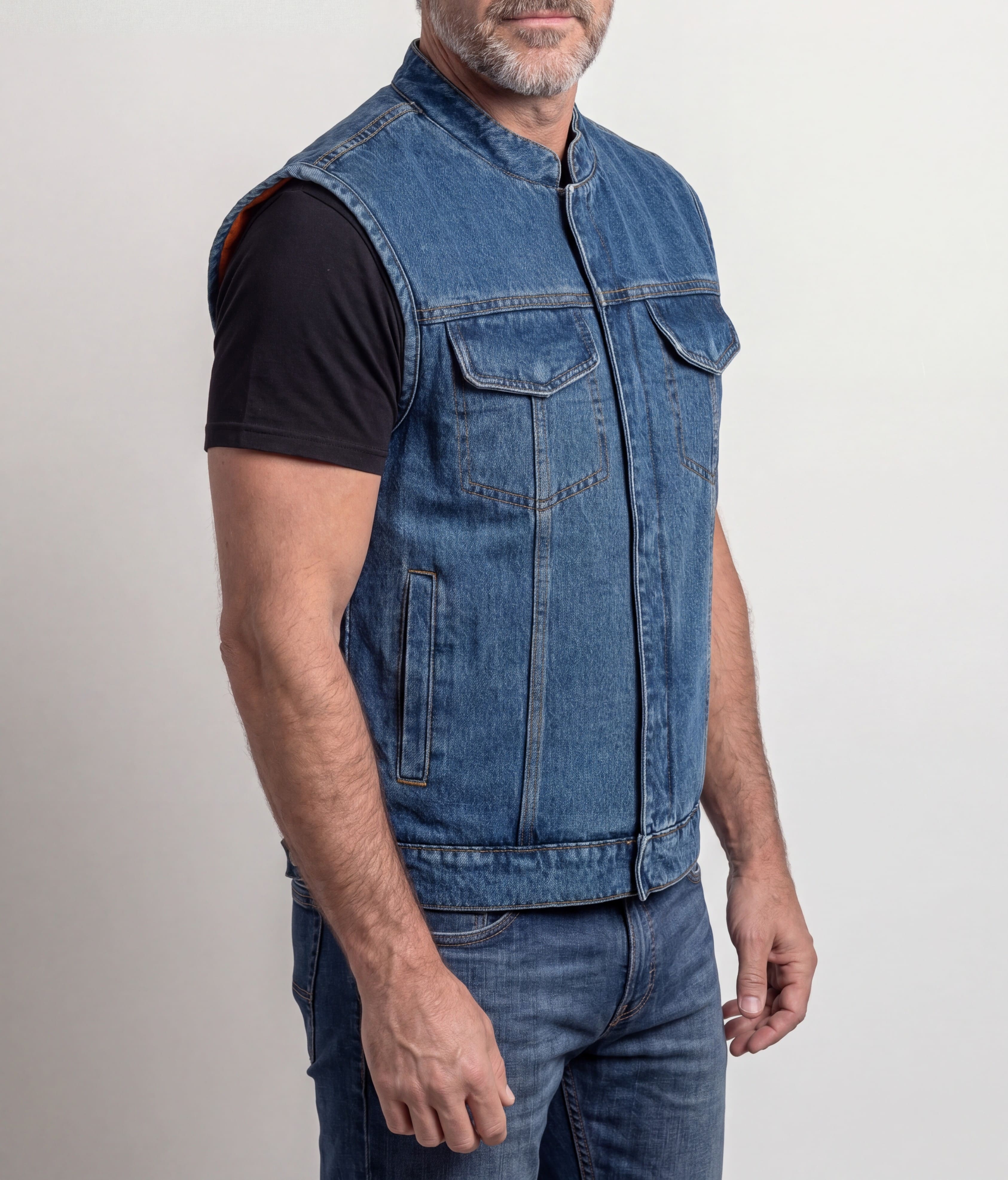 Mens Sky Blue Denim Club Vest w/ Concealed Carry - side pose