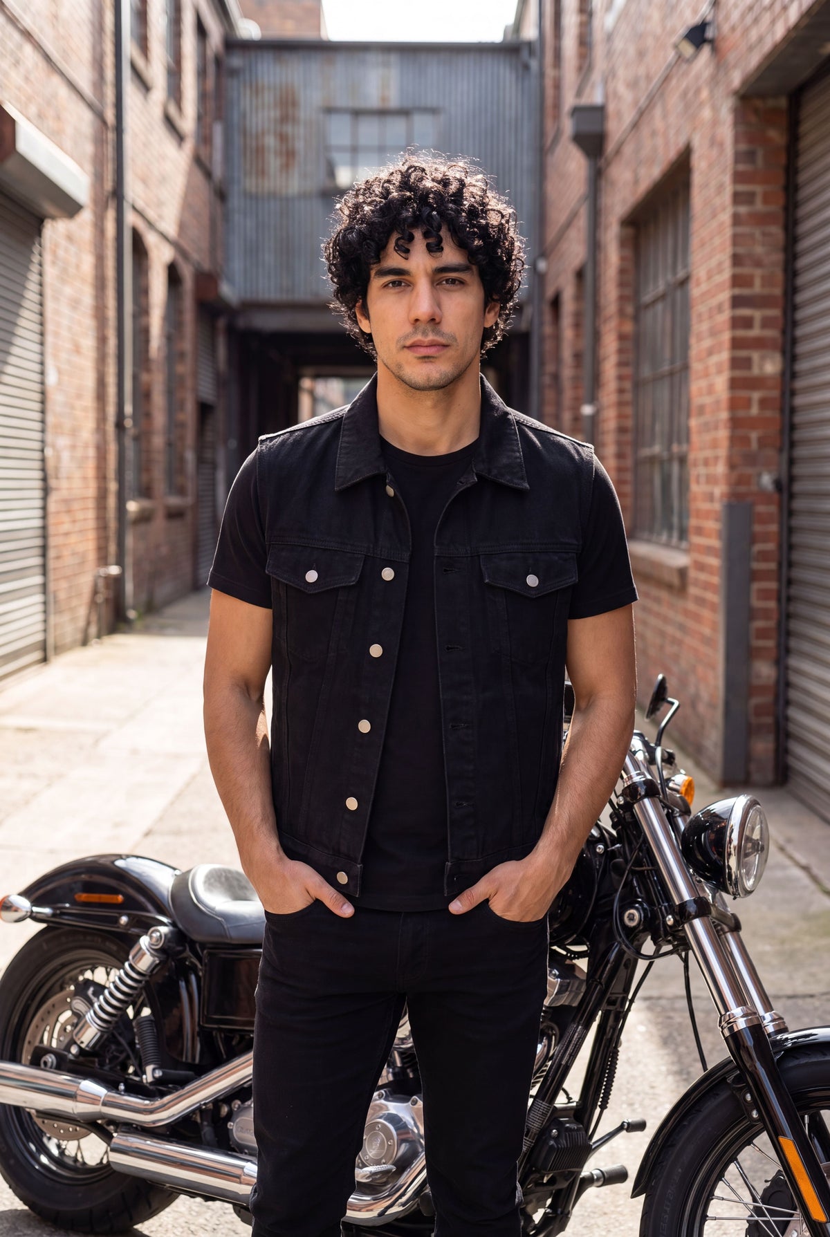 Vance Mens Black Jean Style Denim Motorcycle Vest - pic