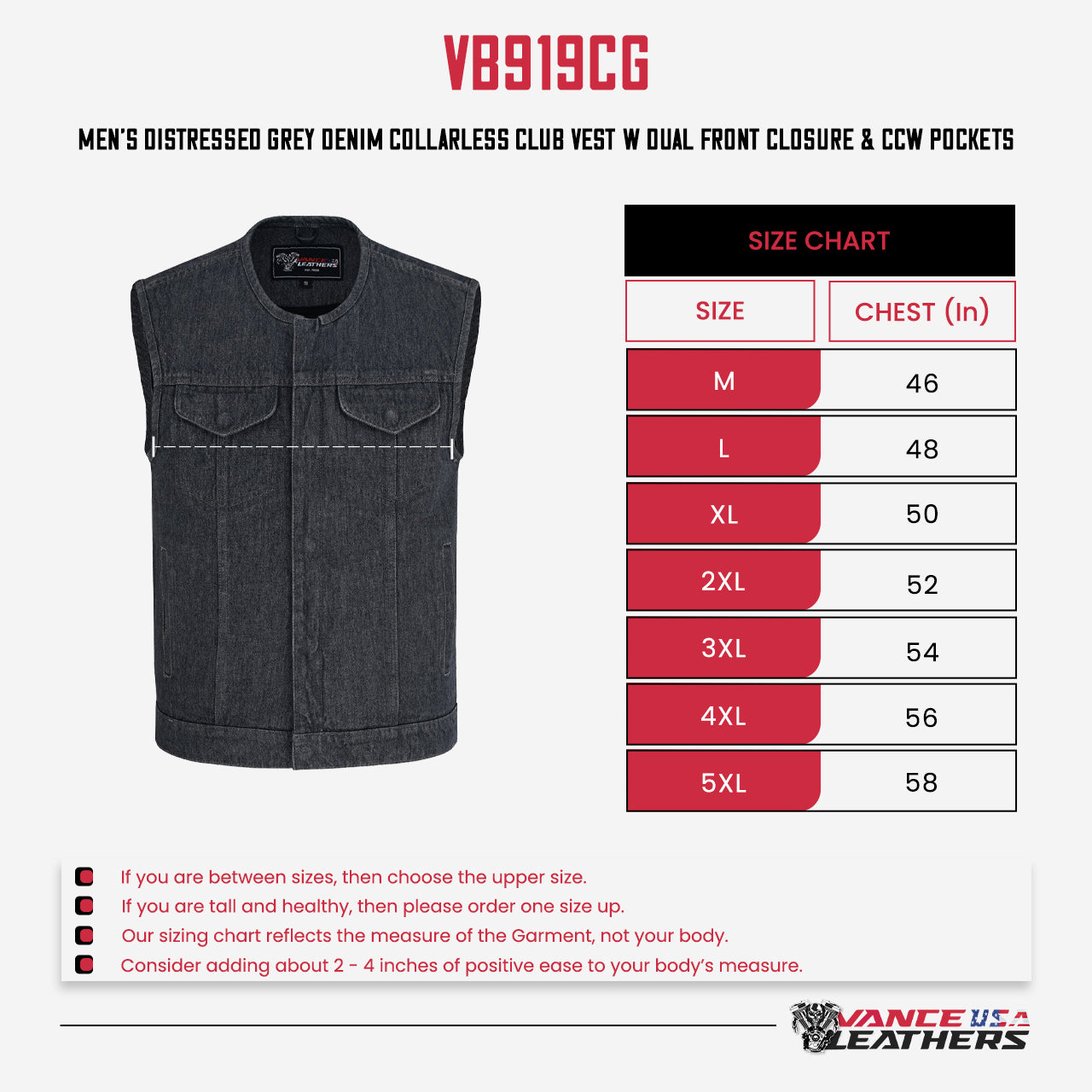 Men's Distressed Grey Denim Collarless Club Vest w Dual Front