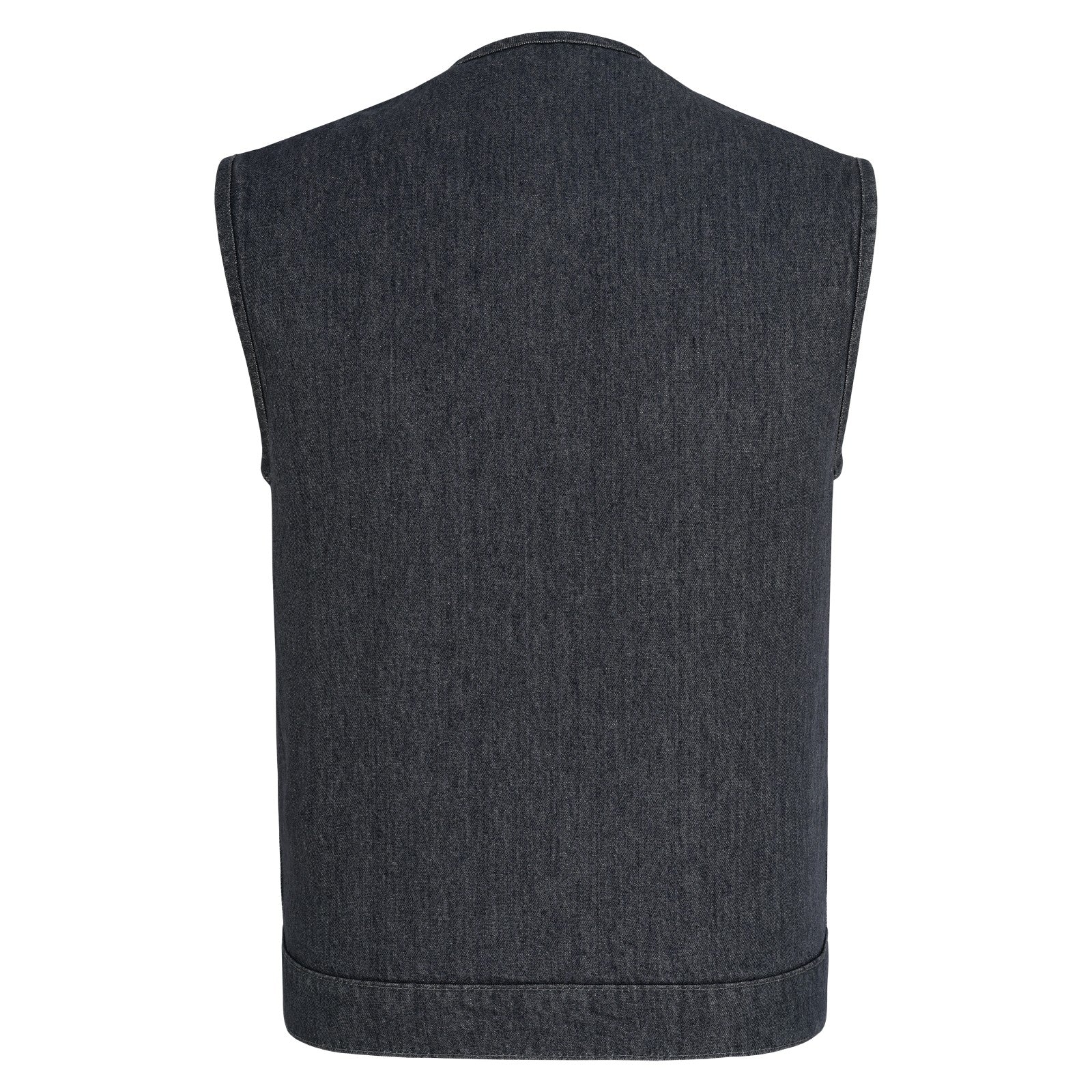 Men's Distressed Grey Denim Collarless Club Vest w Dual Front