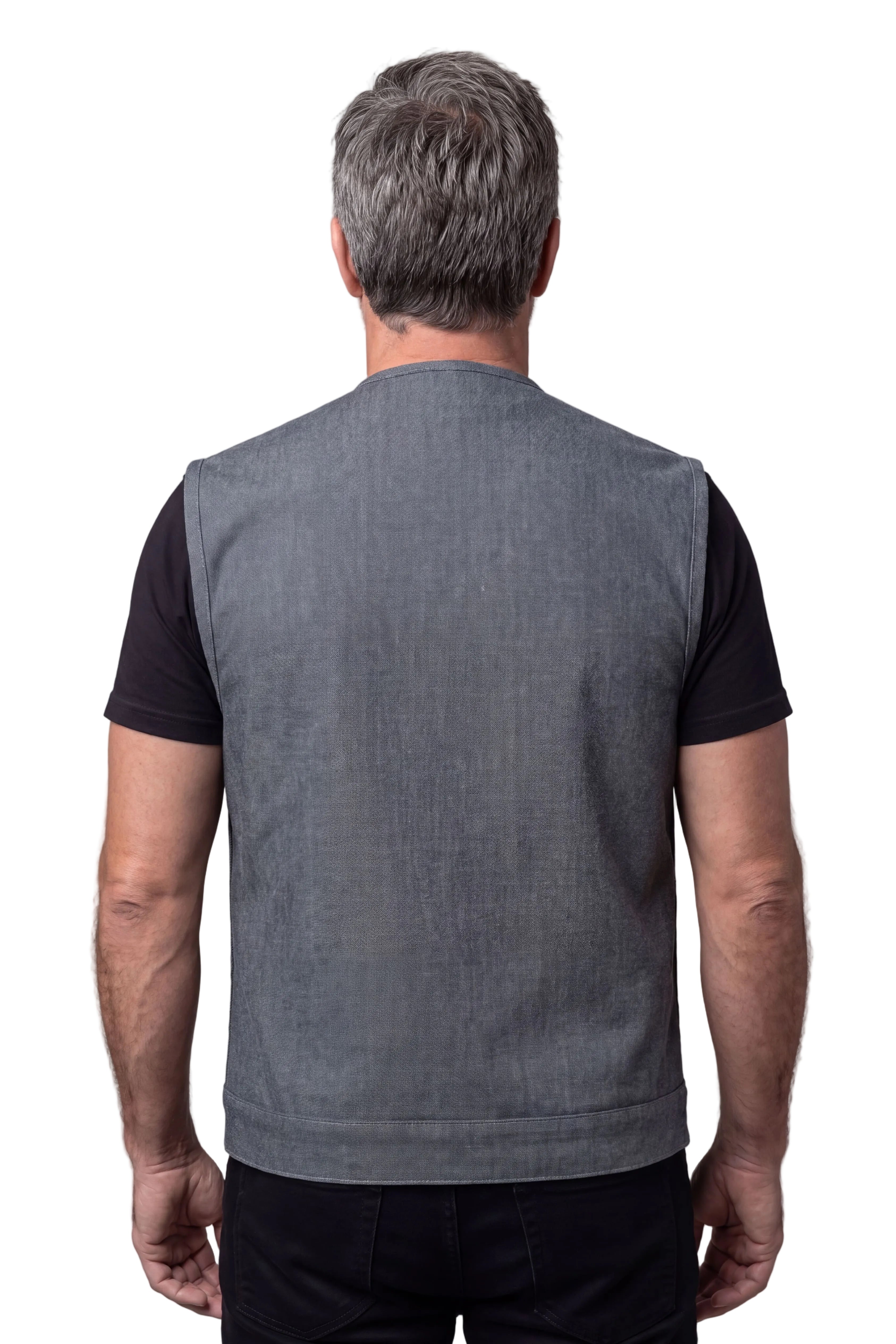 Men's Grey Denim Collarless Club Vest with CCW Pockets | TM