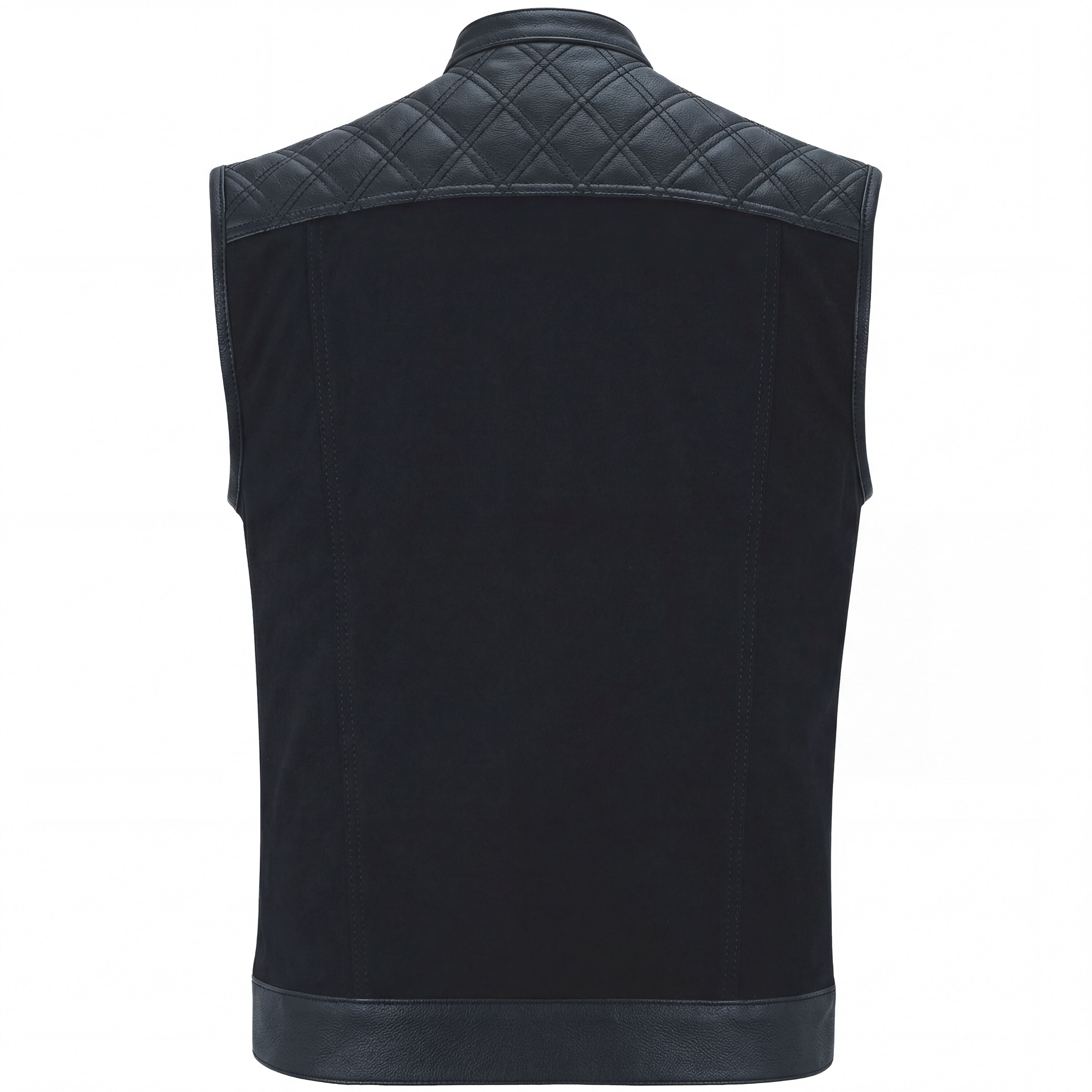 Men's Denim & Leather Motorcycle Vest with Conceal Carry Pockets and Black Stitching