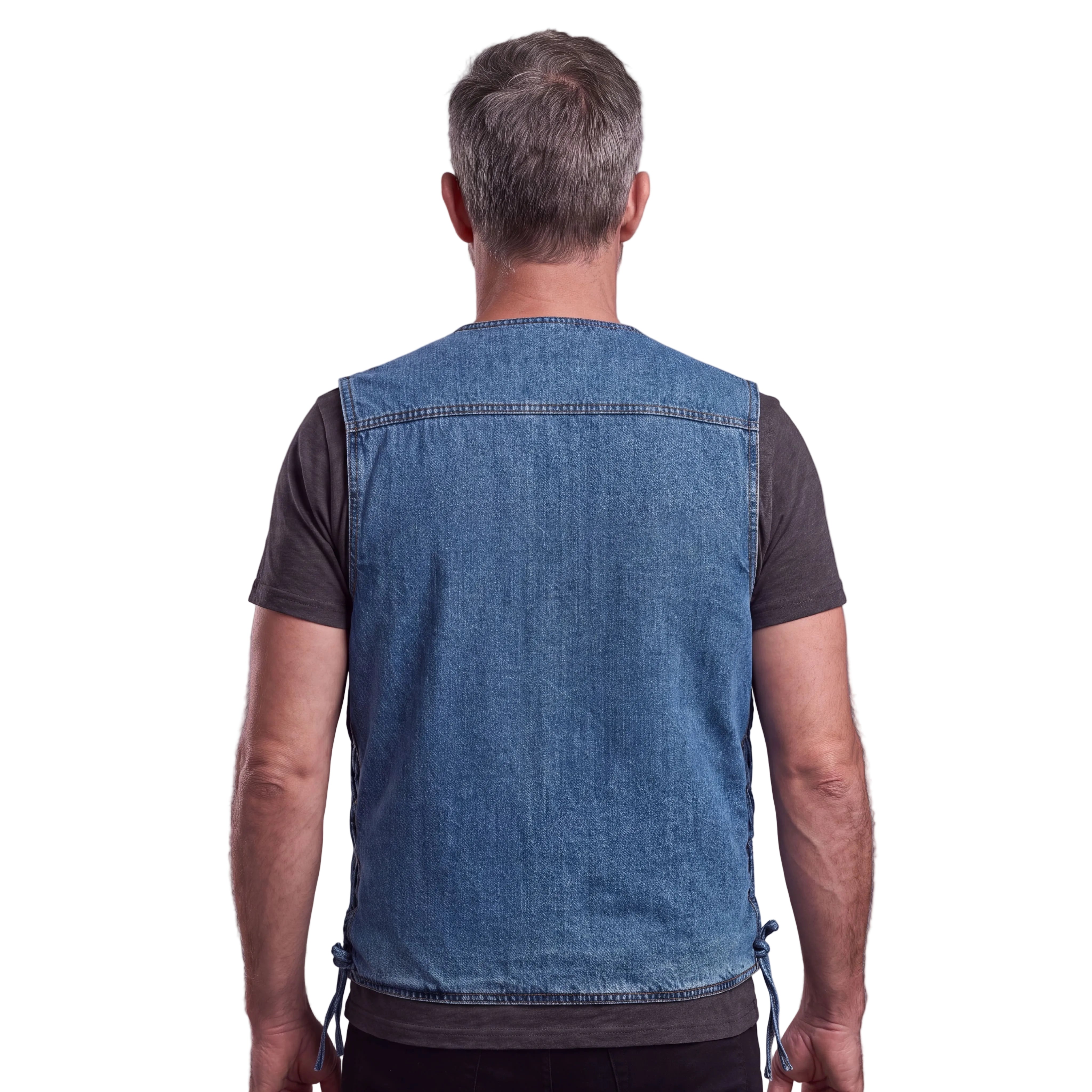 Men's Blue V-Neck Denim Vest for Motorcycle Riders