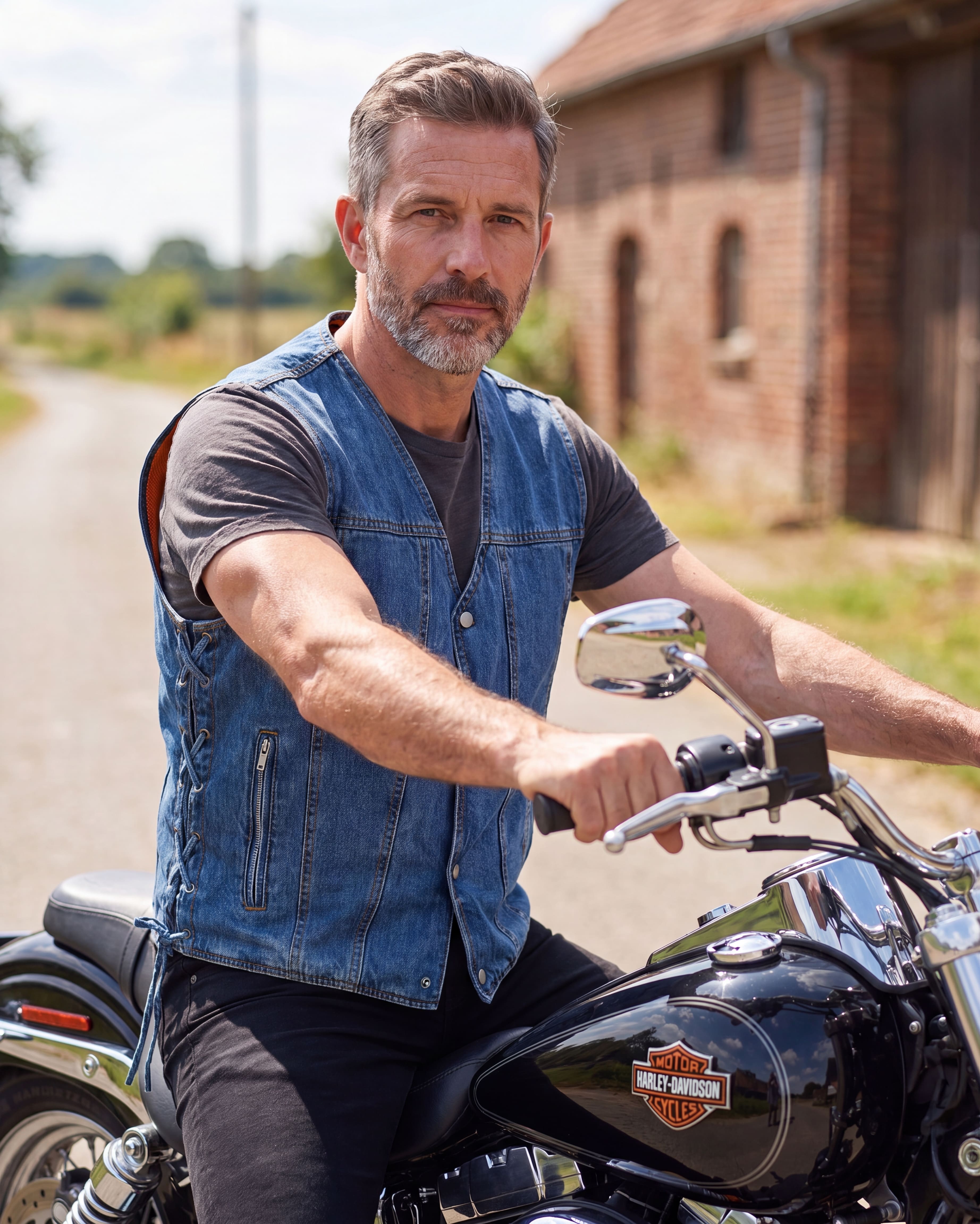 Men's Blue V-Neck Denim Vest for Motorcycle Riders