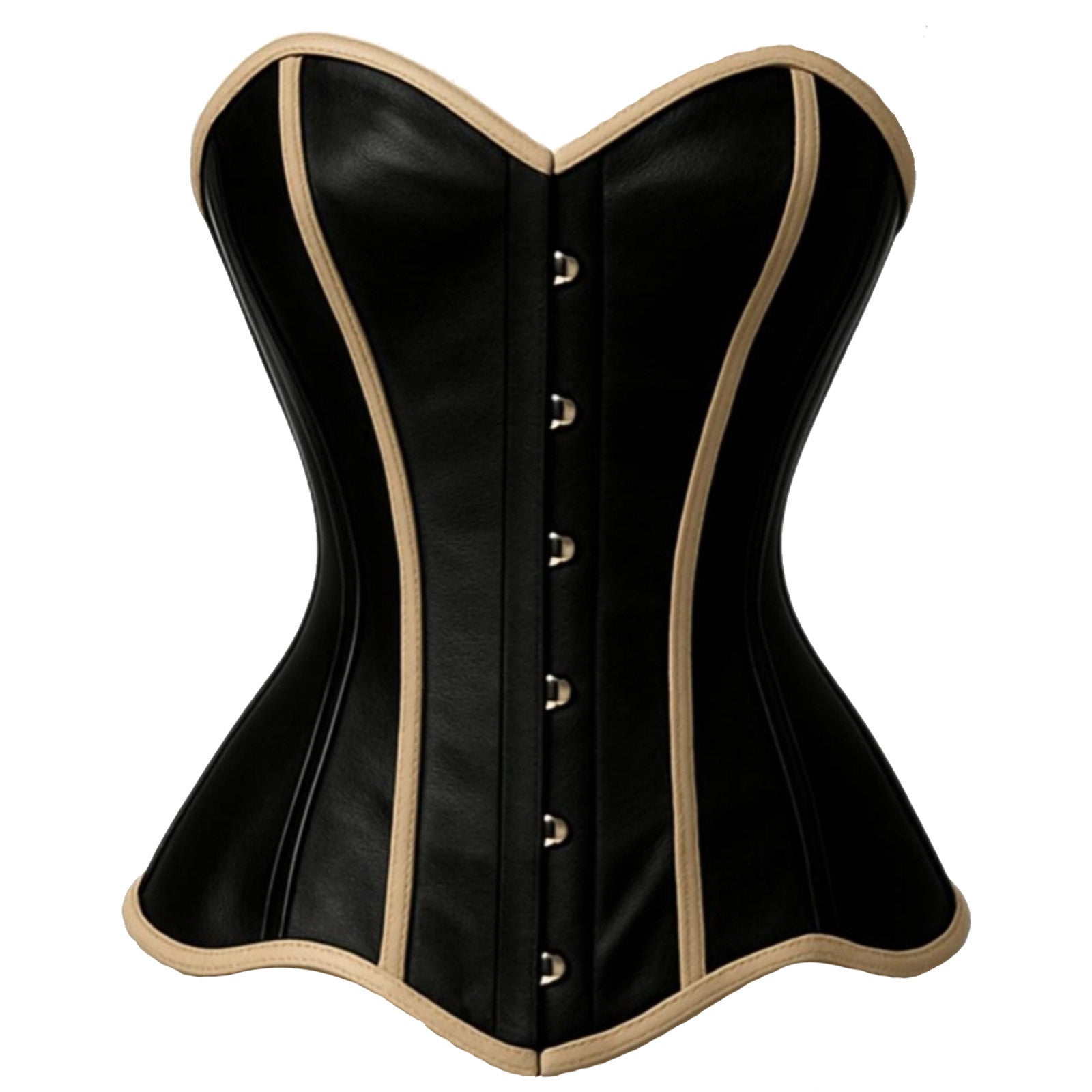 Women's Black Leather Steel Boned Corset, Genuine Cowhide Waist Trainer with Red Piping | Gothic Biker Steampunk Body Shaper