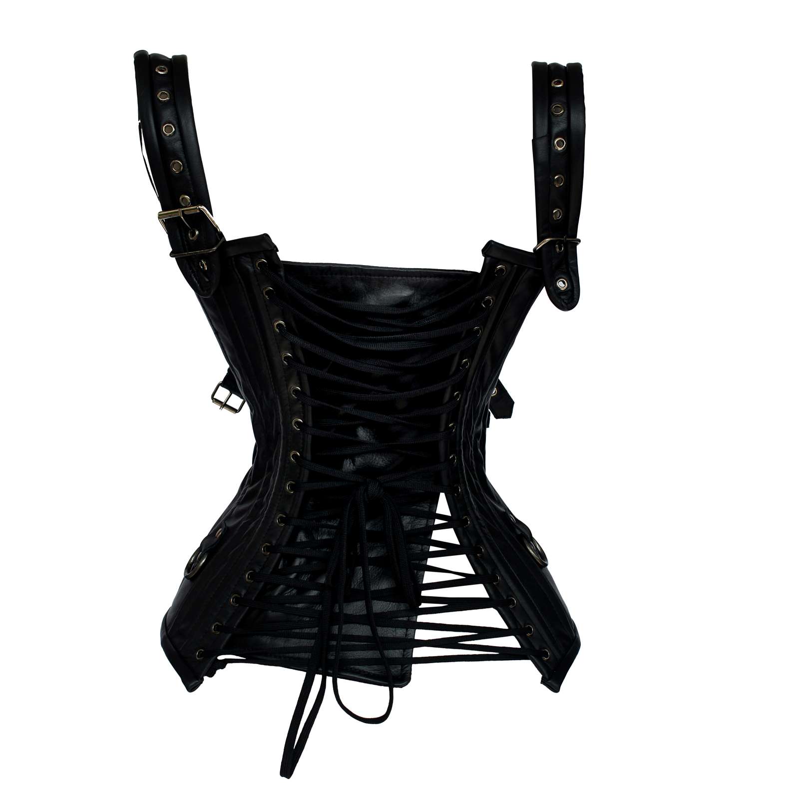 Black Leather Corset for Women | 14 Steel Boned Waist Trainer | Cowhide Leather Biker Corset with Antique Brass Zipper | Gothic Steampunk Body Shaper
