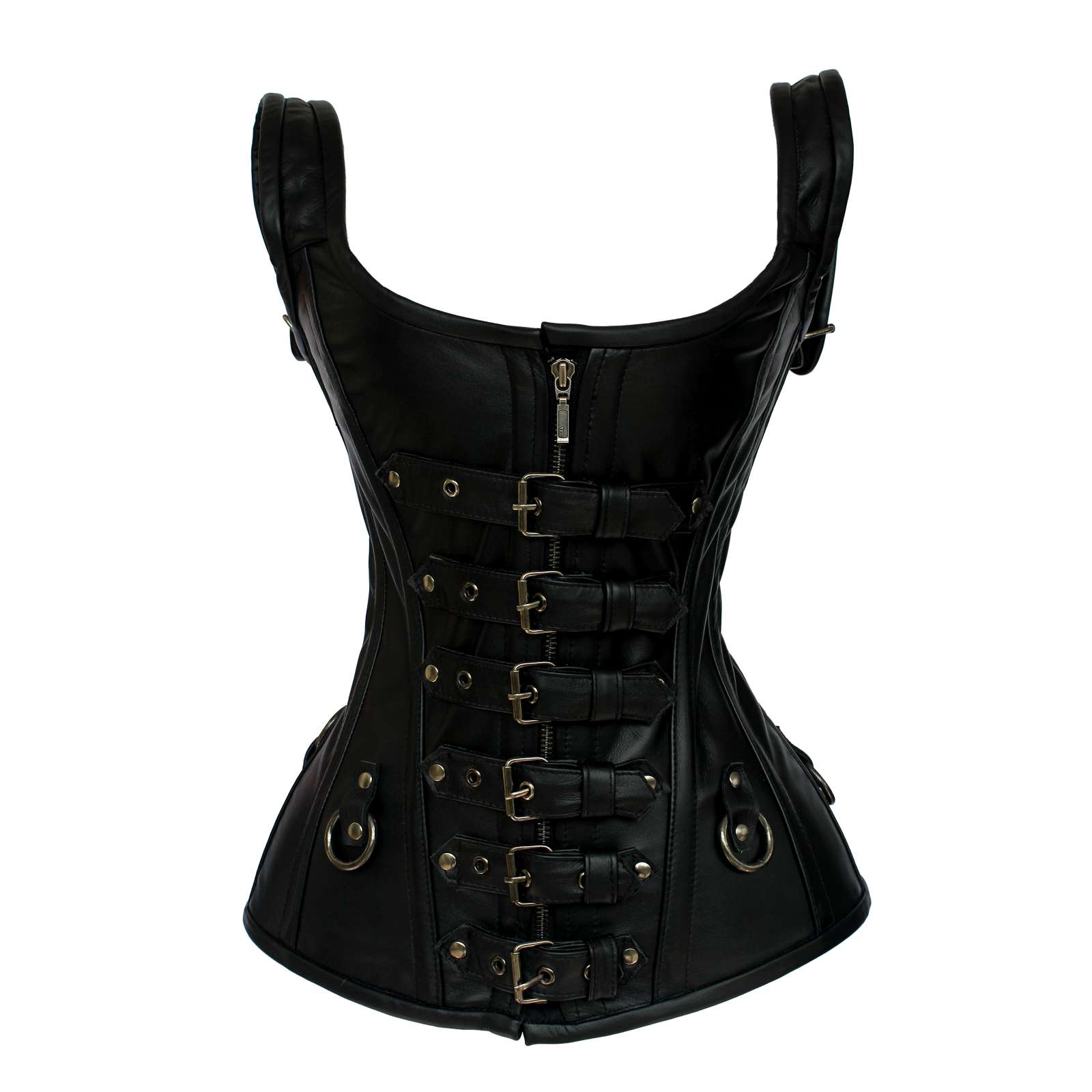 Biker Chic Black Leather Waist Trainer Corset for Women with Buckles | Gothic Steampunk Body Shaper