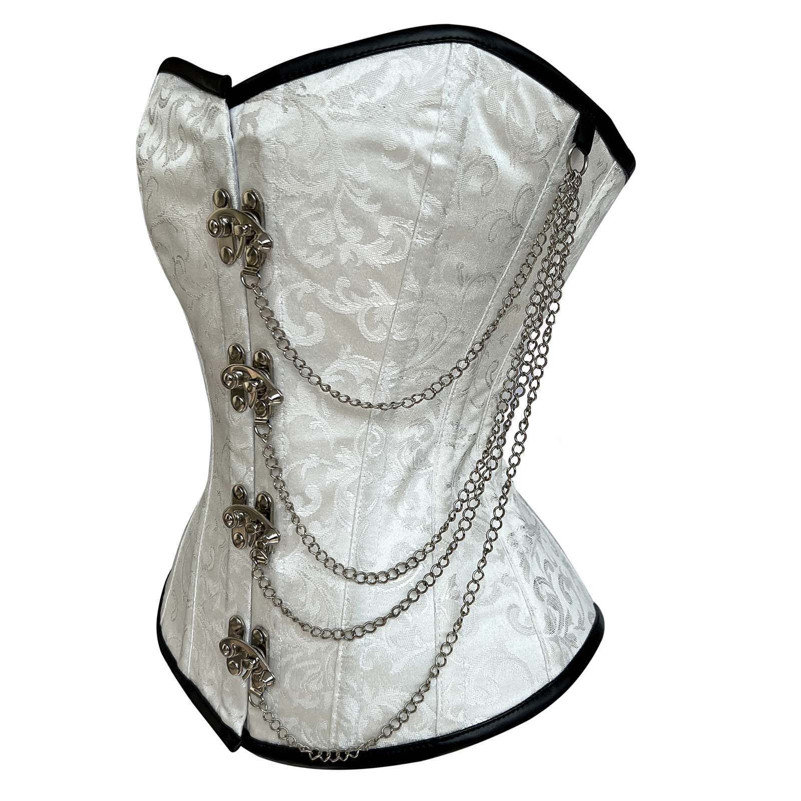 Women's White Brocade & Chain Fashion Corset