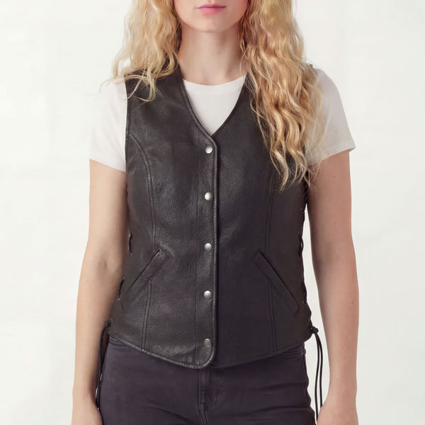 Vance Leather Ladies Leather Five-Snap Lace Side Vest