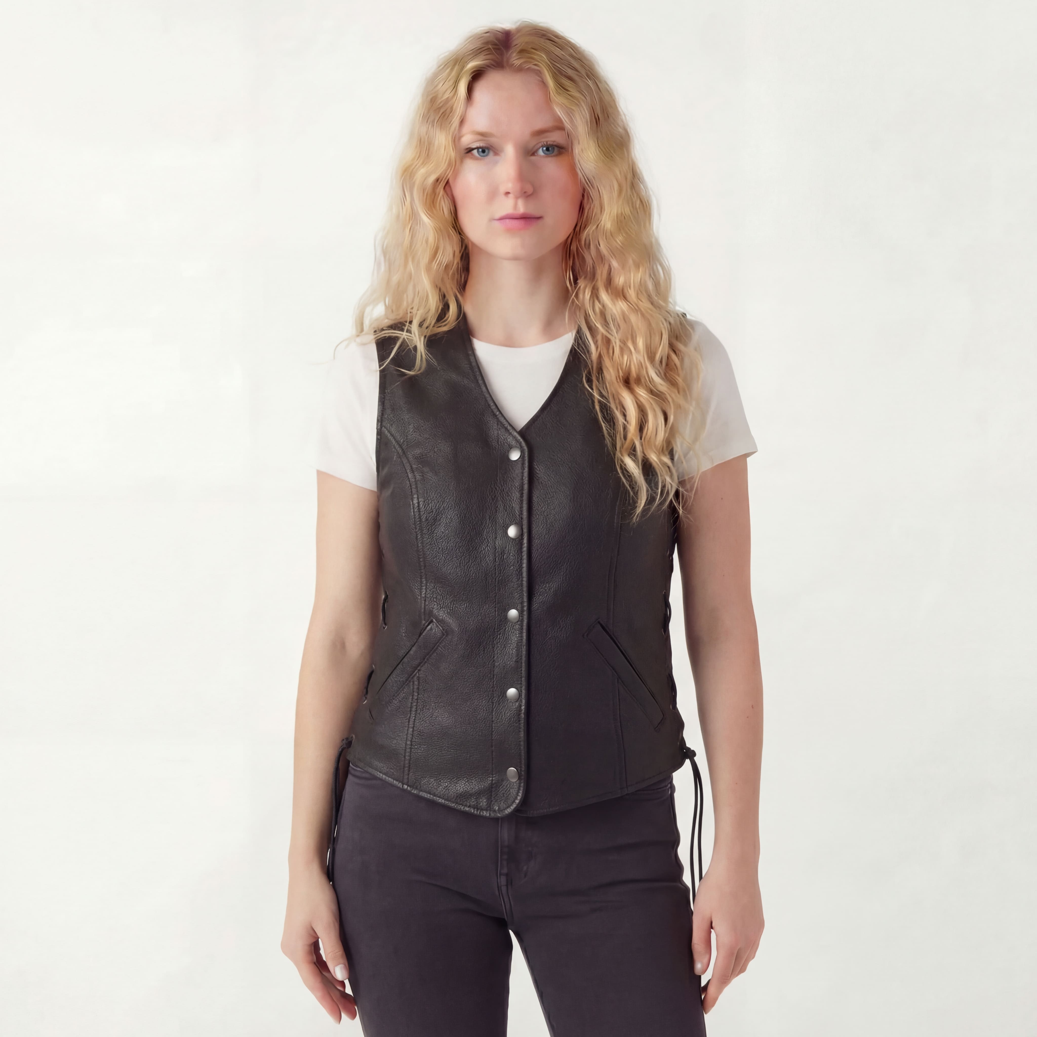 Vance Leather Ladies Leather Five-Snap Lace Side Vest