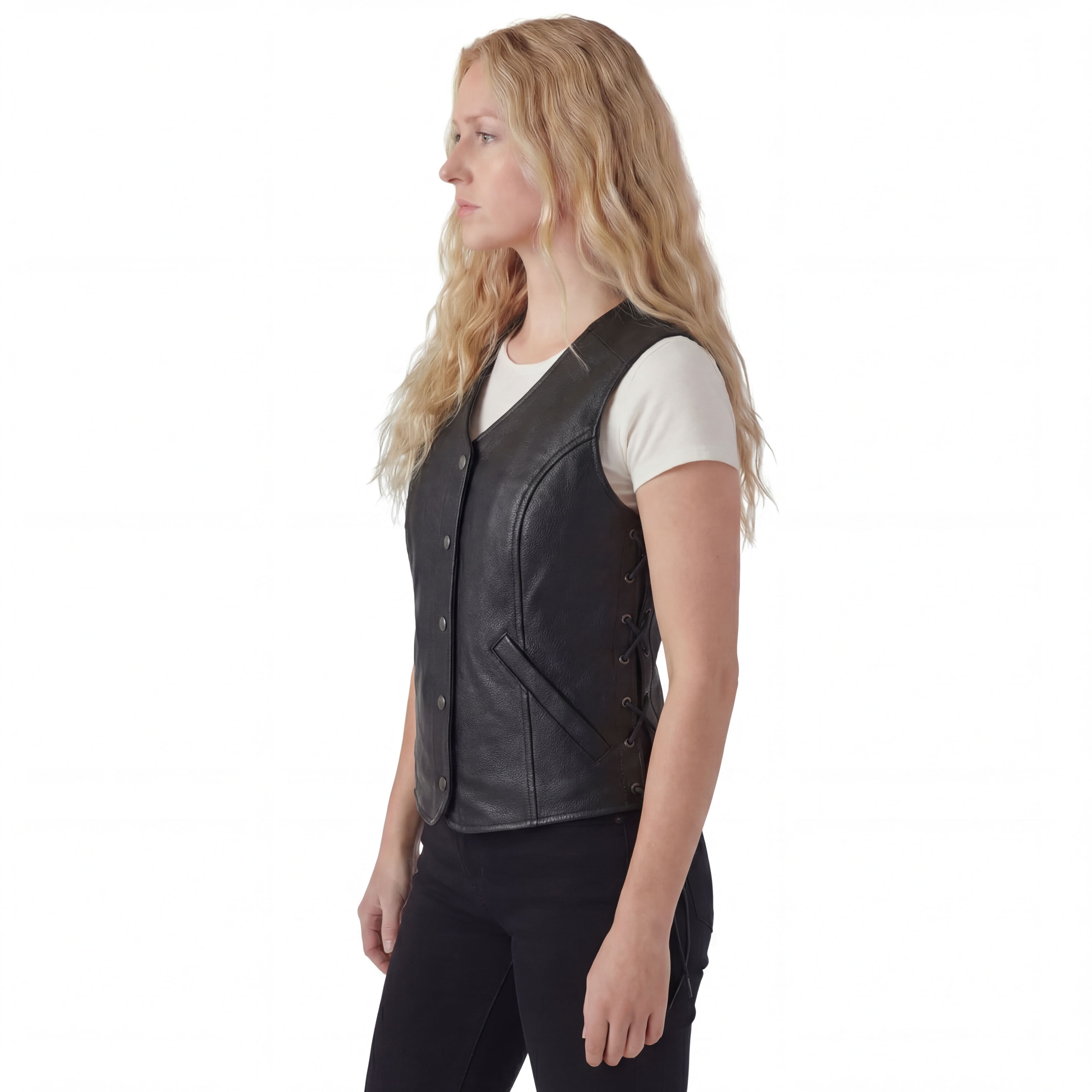 Vance Leather Ladies Leather Five-Snap Lace Side Vest