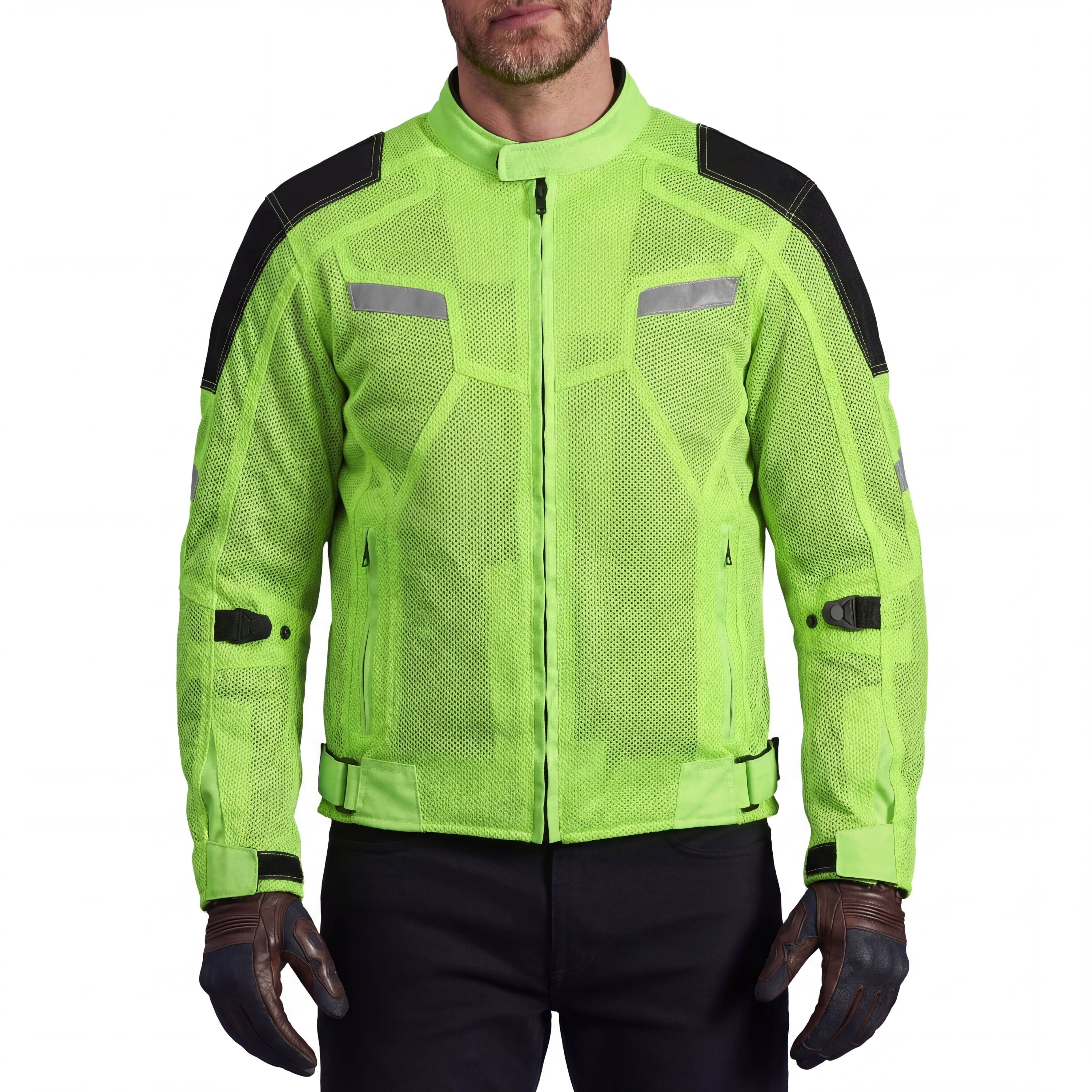 Vance Mens All Weather Hi-Viz CE Armor Mesh Motorcycle Jacket
