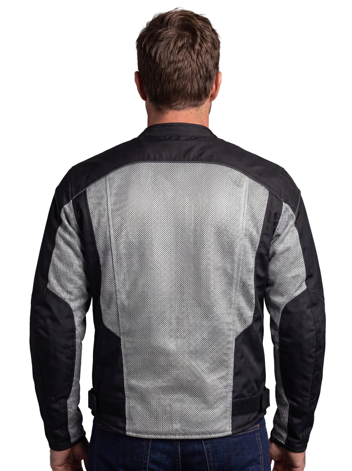 Vance Mens Silver Advanced 3-Season Mesh/Textile CE Armor Motorcycle Jacket - back pose