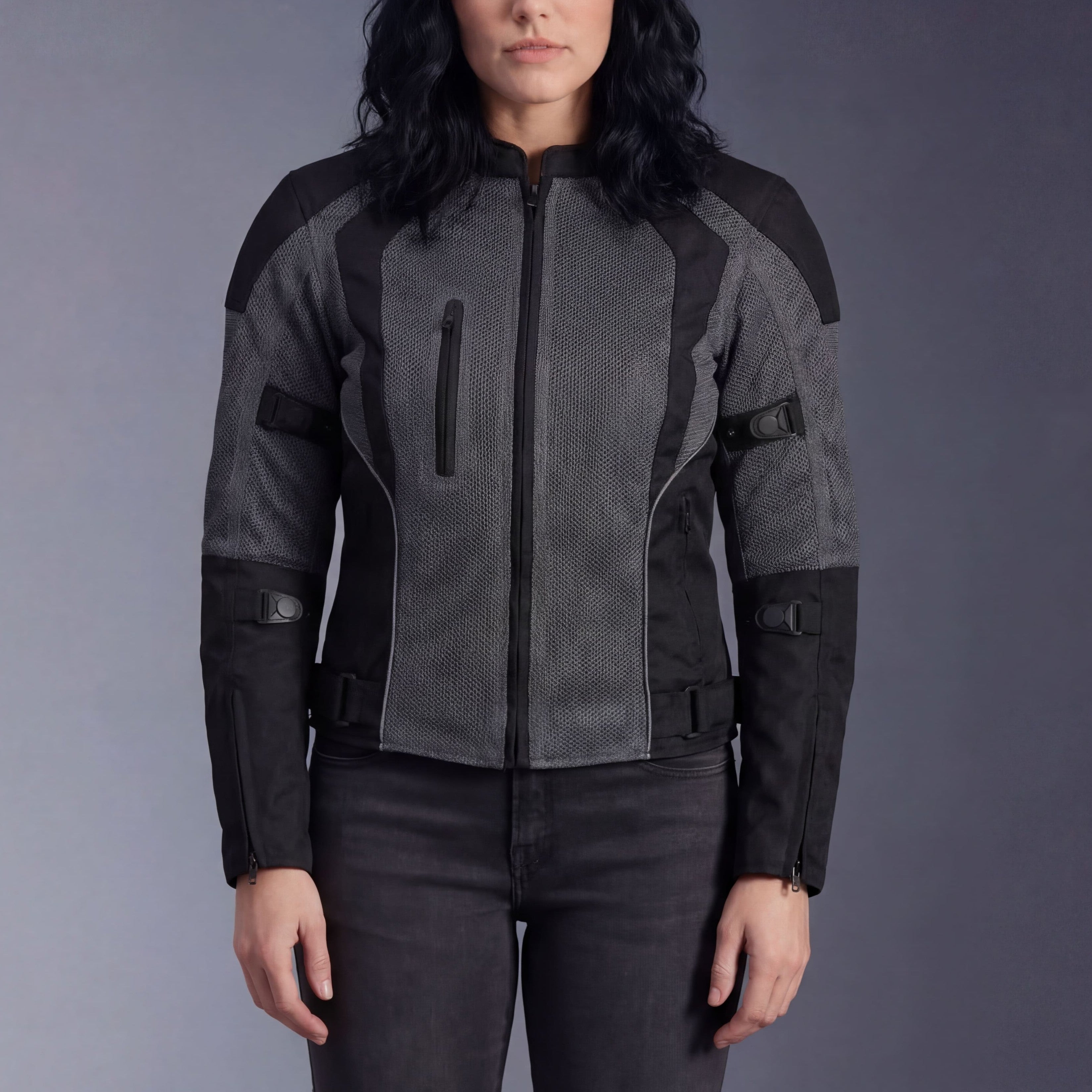 Advance Vance Women's Black All Weather Season CE Armor Mesh Motorcycle Biker Riding Jacket - Front Pose