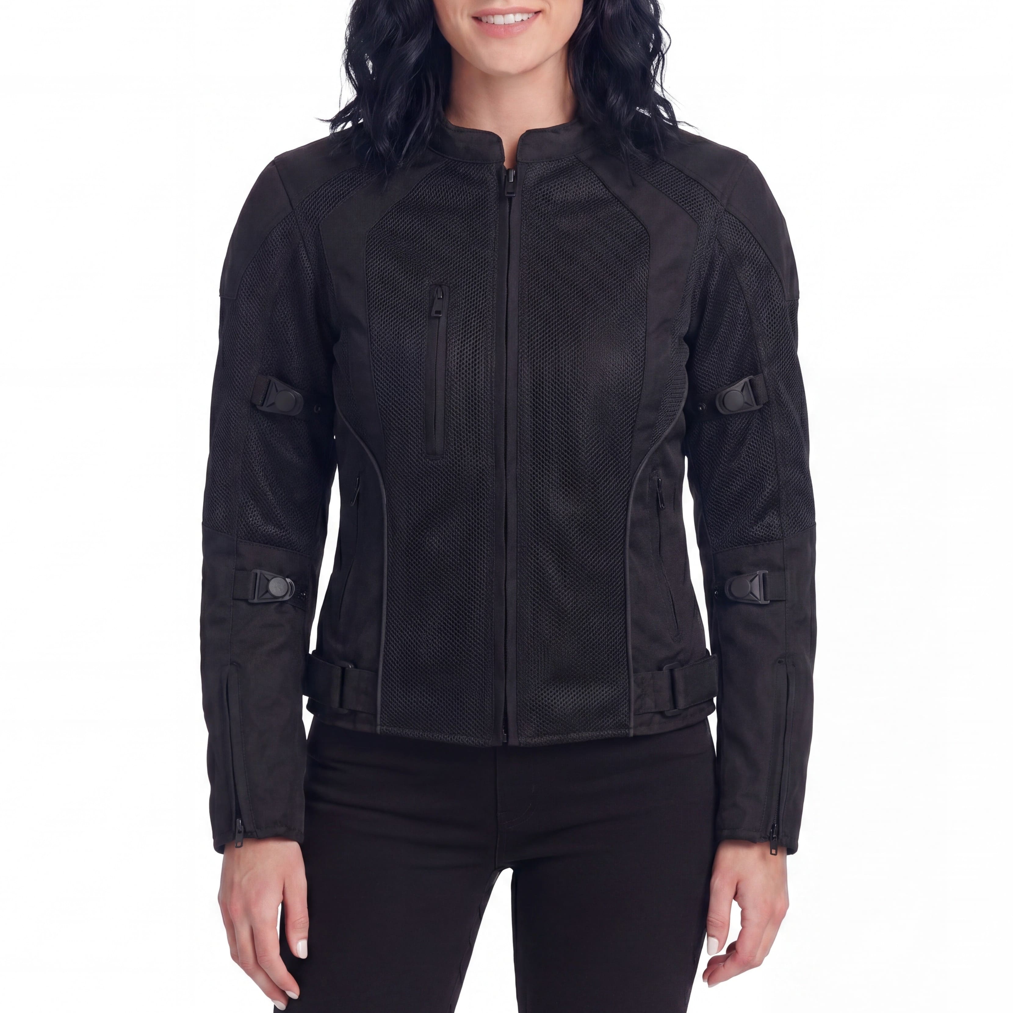 Advance Vance Women's Black All Weather Season CE Armor Mesh Motorcycle Biker Riding Jacket - front pose