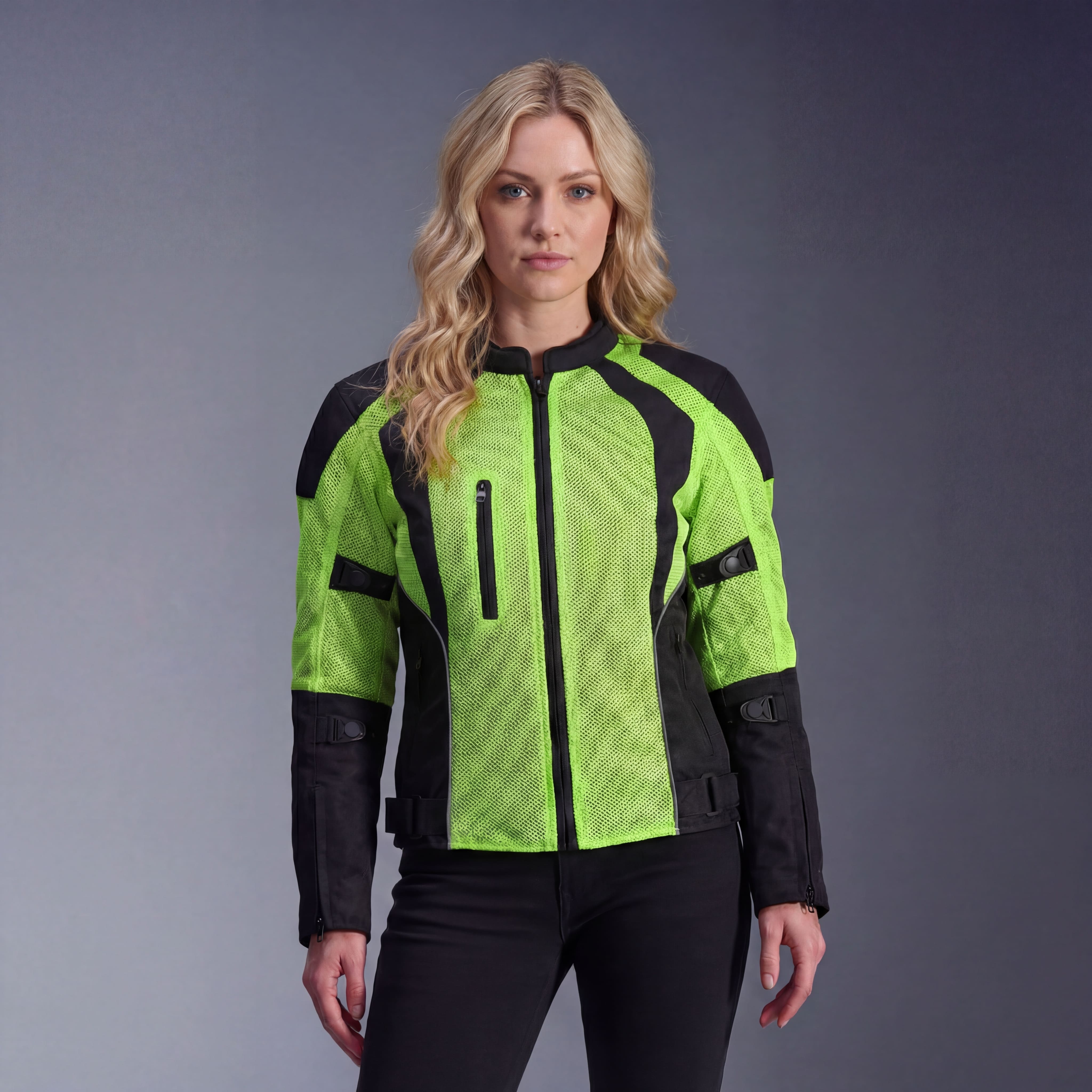 Vance Womens High Visibility Mesh Motorcycle Riding Jacket With CE Armor & Removeable Thermal Liner