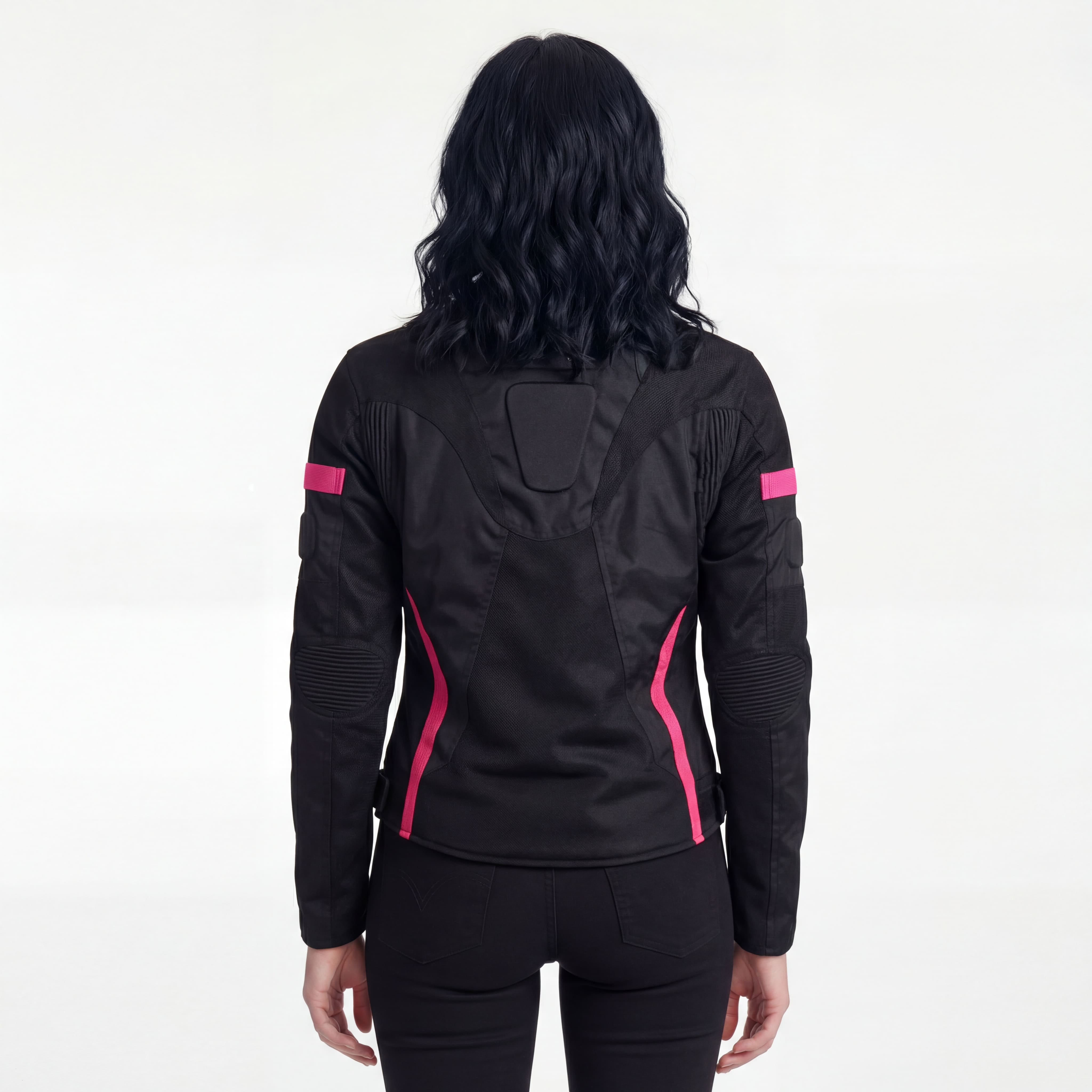 Women's Black Pink All Weather Season CE Armor Lady Biker Mesh Motorcycle Riding Jacket