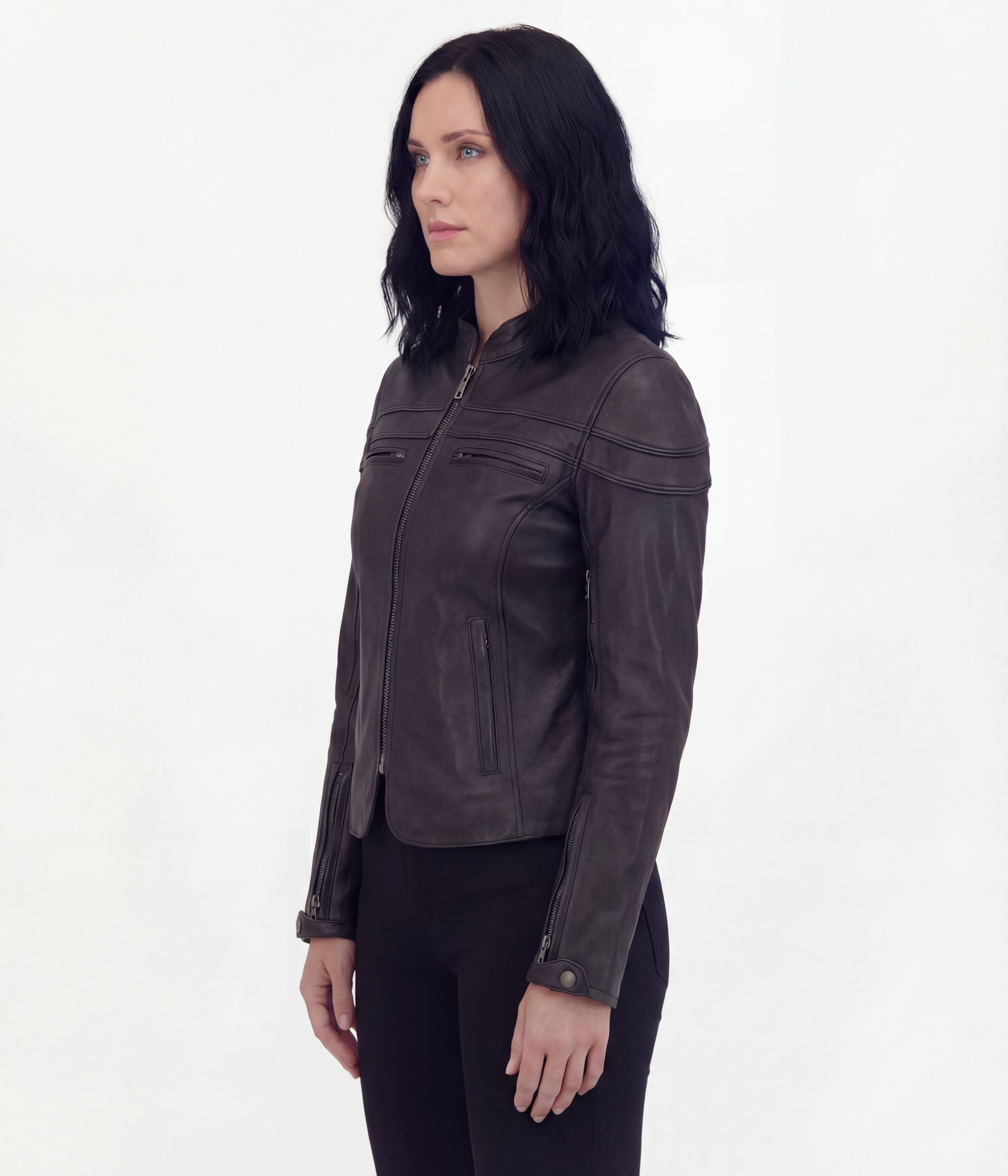 Vance Leather Womens Black Soft Cowhide Leather Sporty Scooter Crossover Biker Motorcycle Riding Jacket