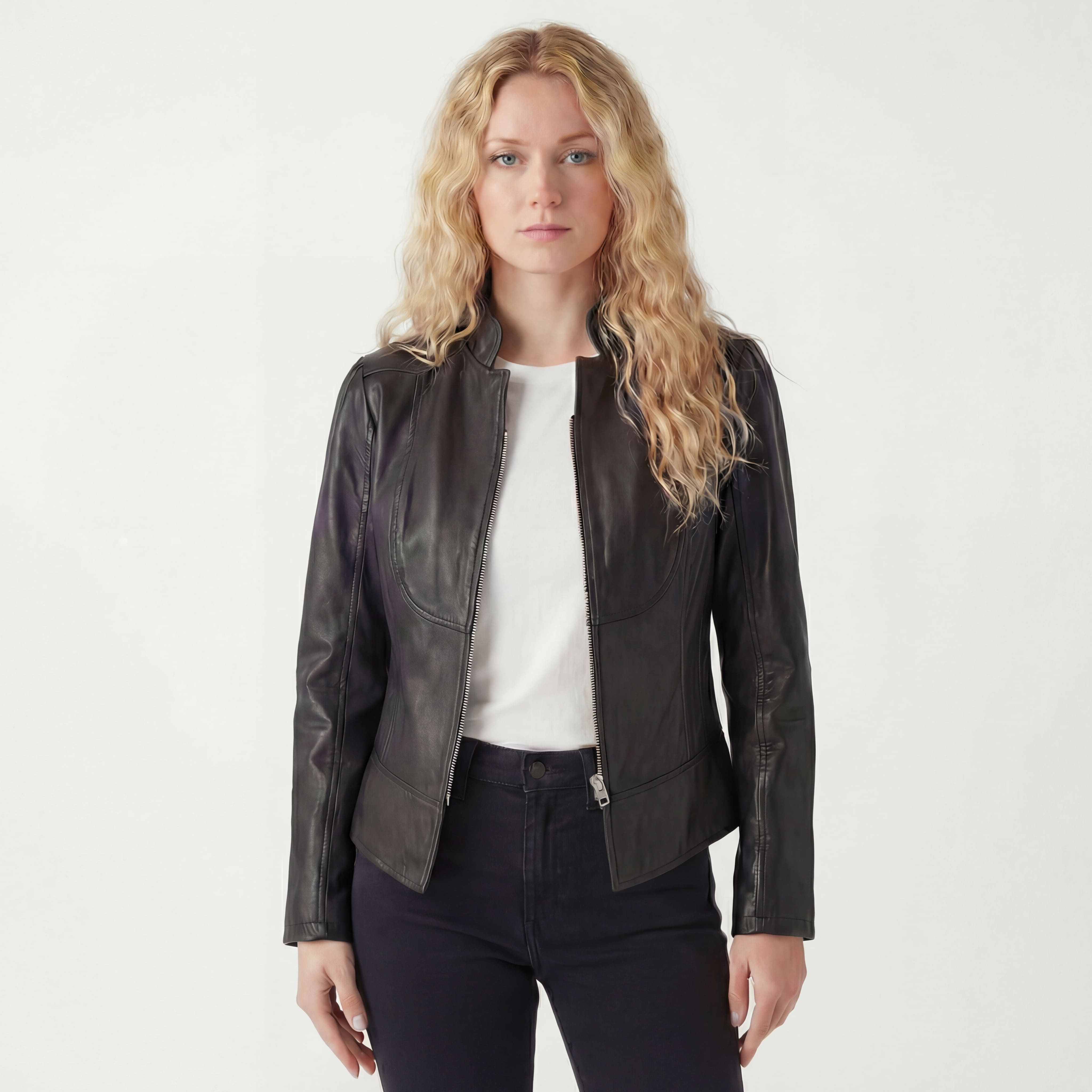 Vance Leathers Ladies Premium Soft Lightweight Black Fitted Motorcycle Leather Jacket