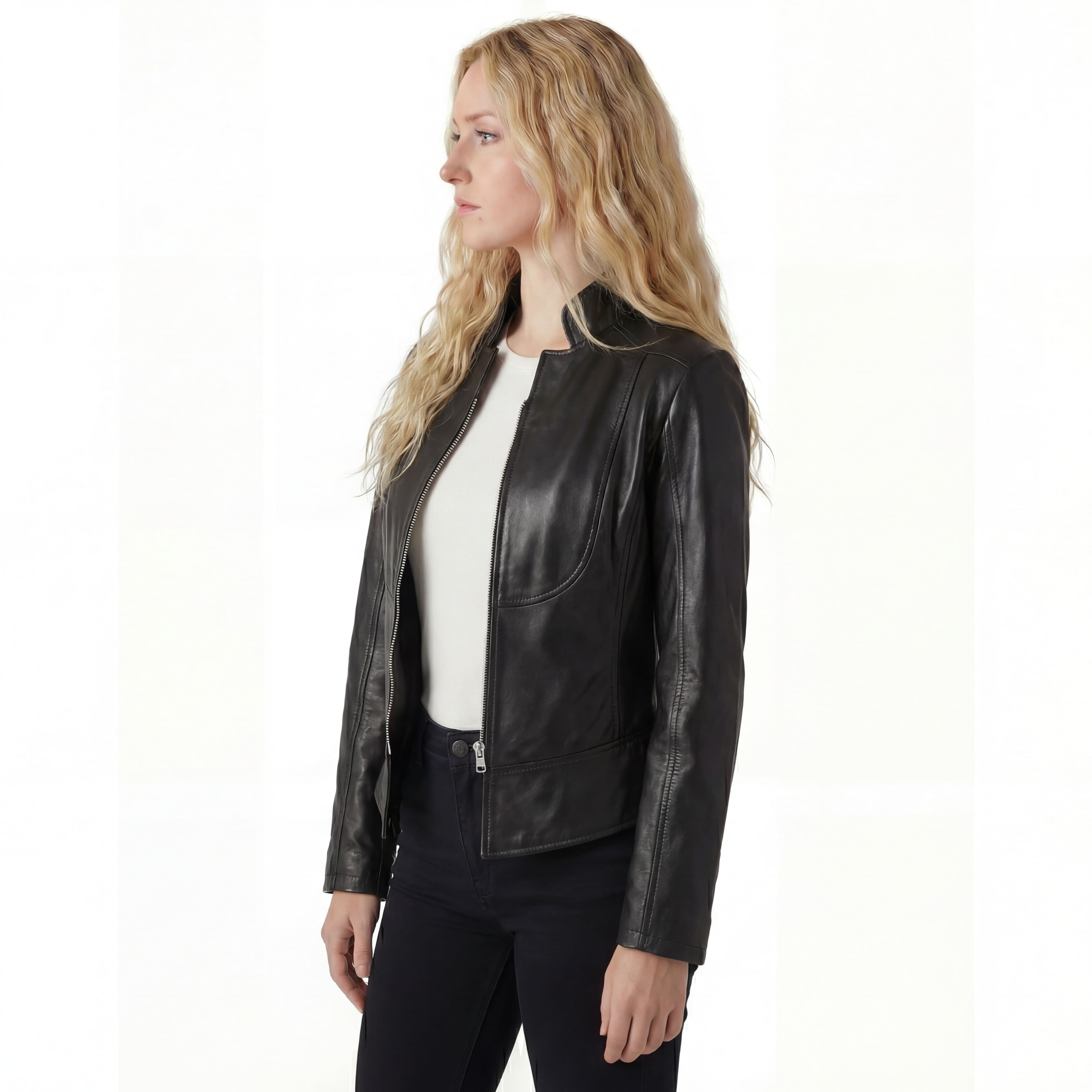 Vance Leathers Ladies Premium Soft Lightweight Black Fitted Motorcycle Leather Jacket