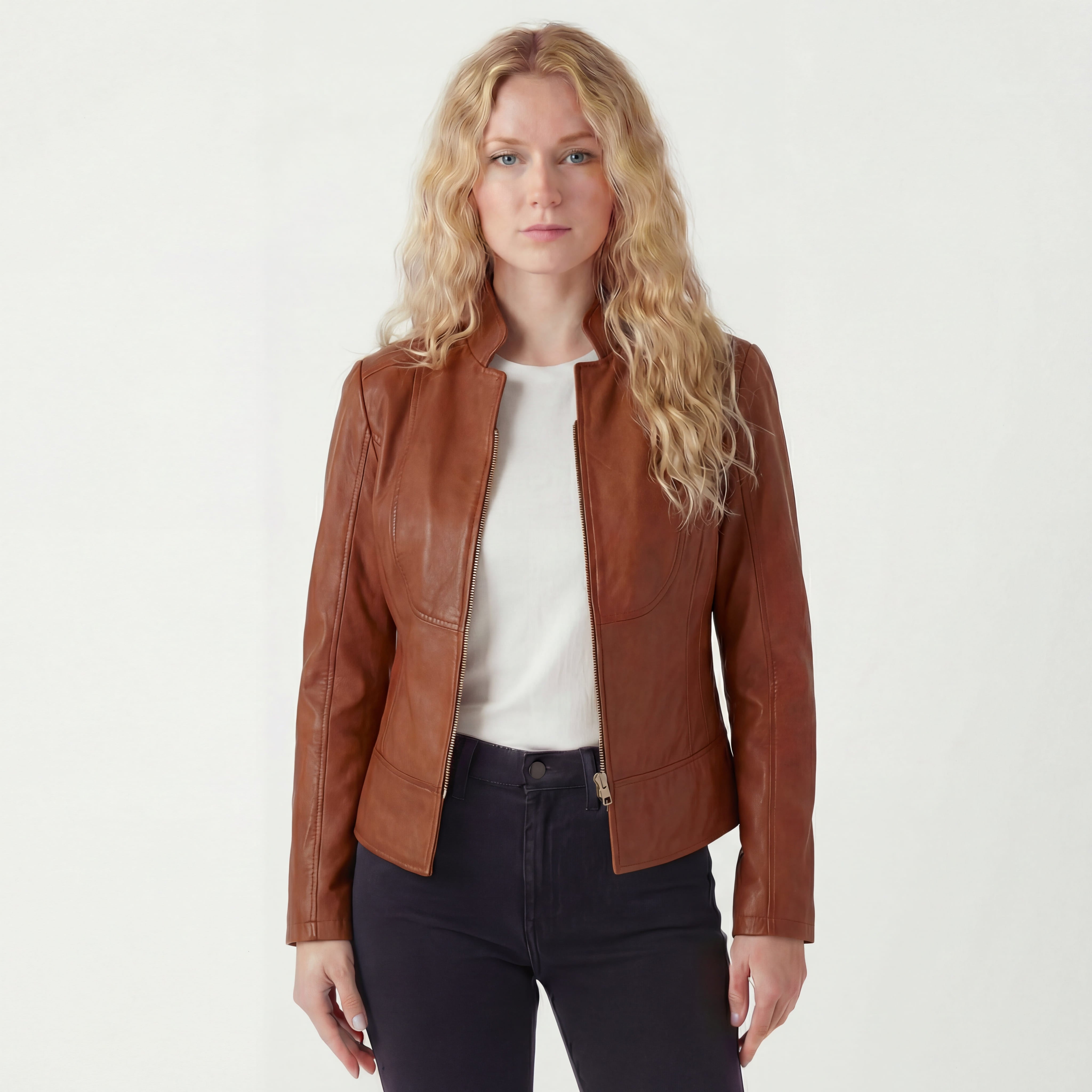 Vance Leathers Ladies Premium Soft Lightweight Brown Fitted Motorcycle Leather Jacket