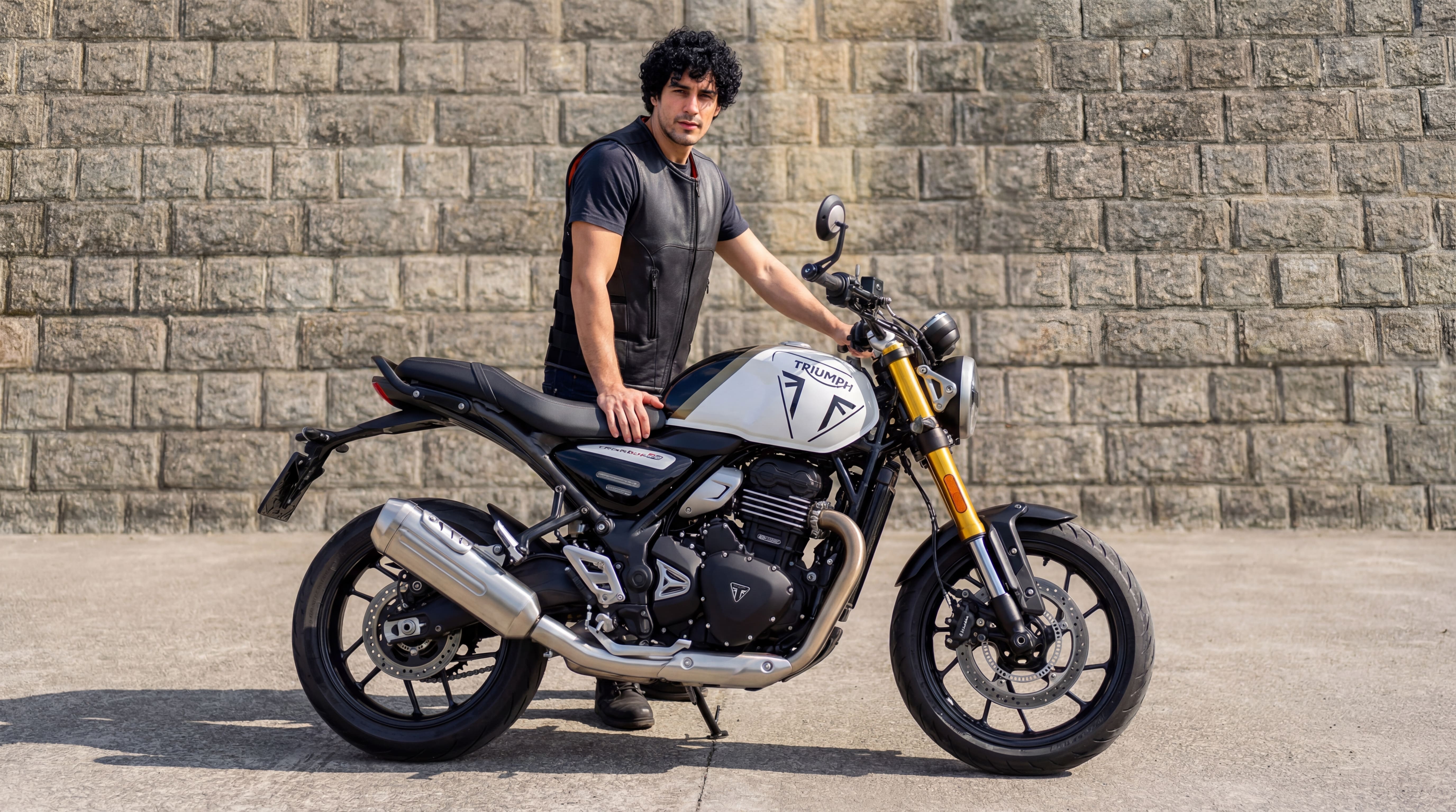 Mens Black SWAT Team Style Premium Leather Motorcycle Vest - lifestyle image