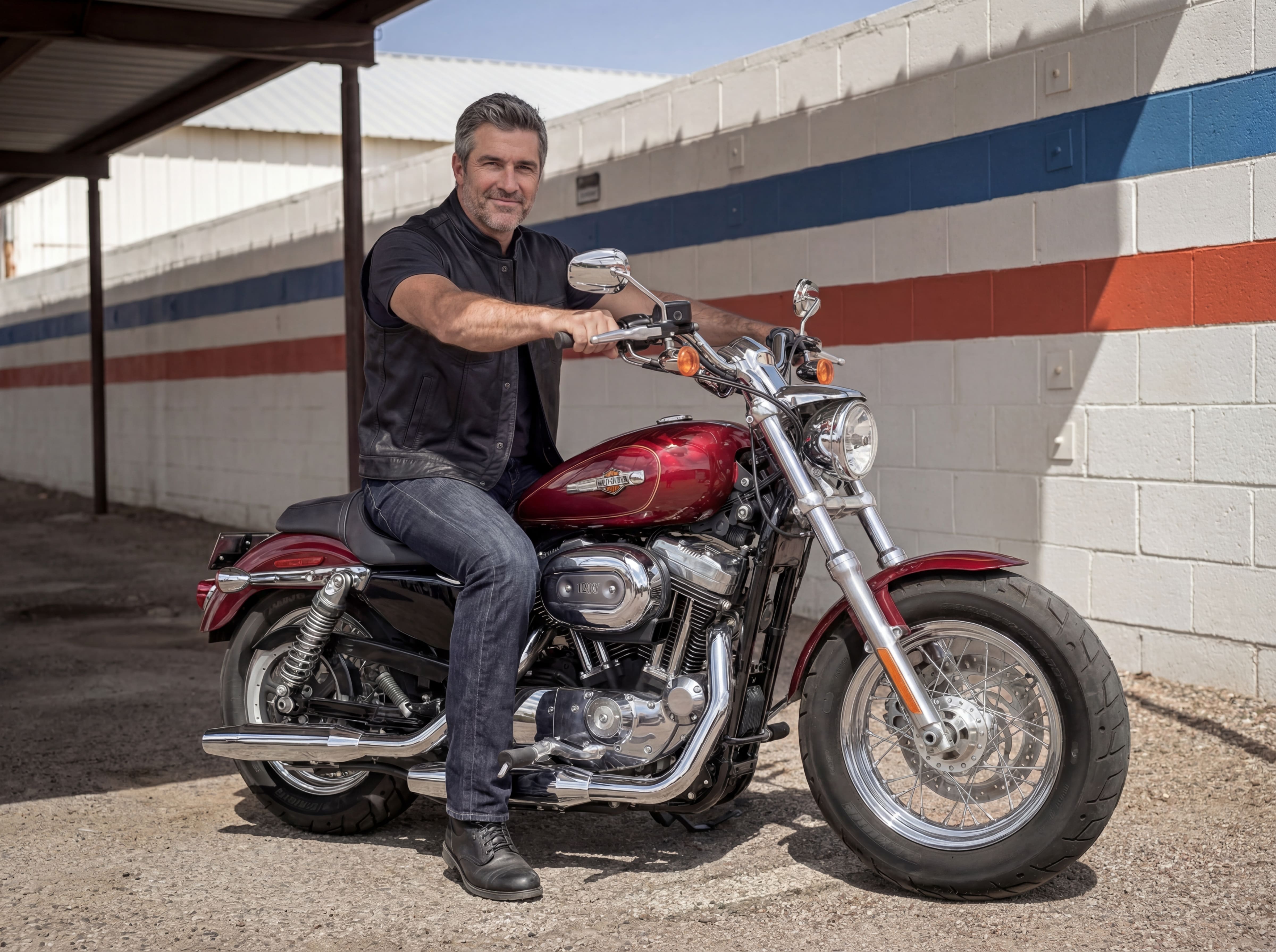 Men's Standard Black Zipper and Snap Closure Concealed Carry SOA Style Leather Motorcycle Vest - Lifestyle Image