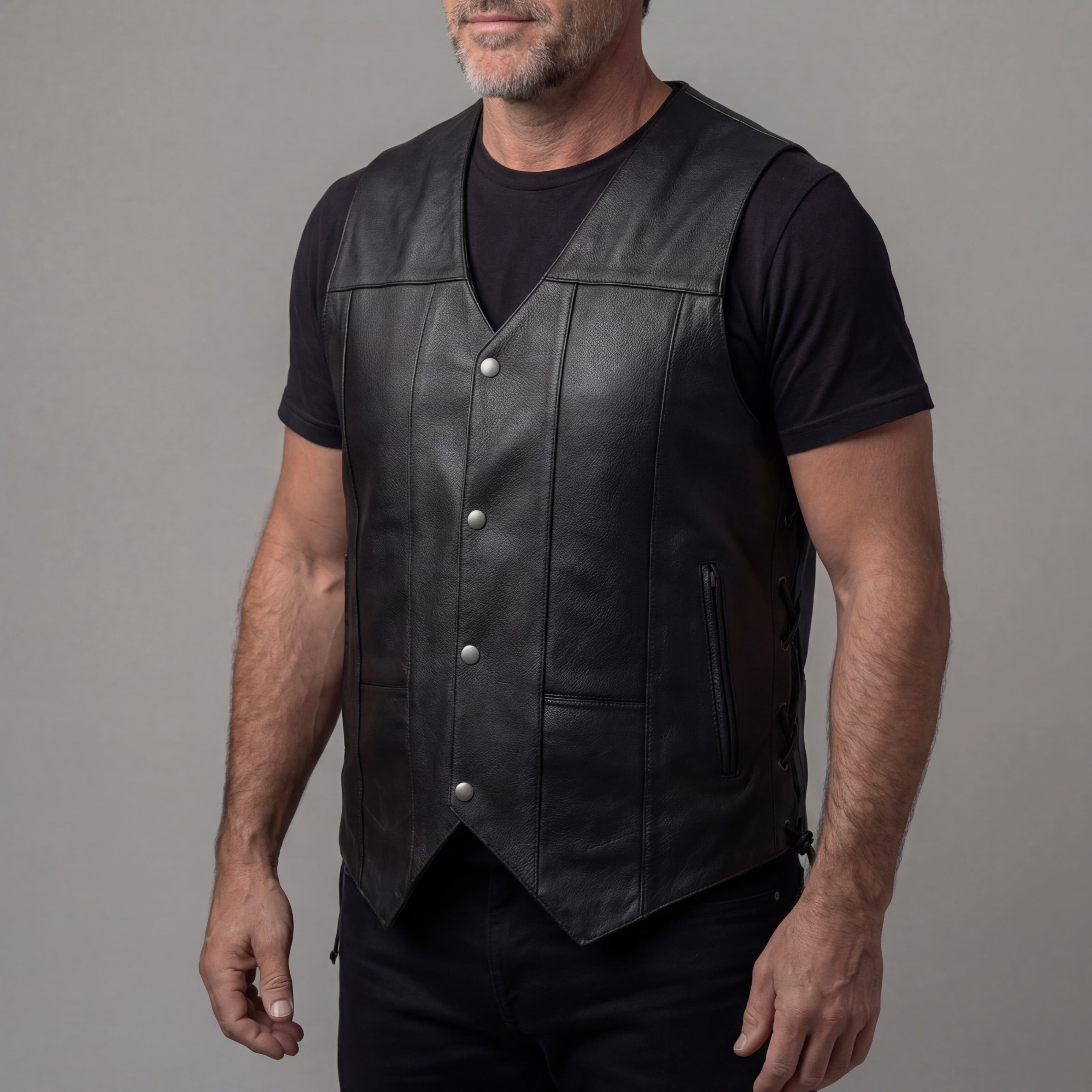 Vance Men's Black Premium Cowhide Ten Pocket Leather Vest