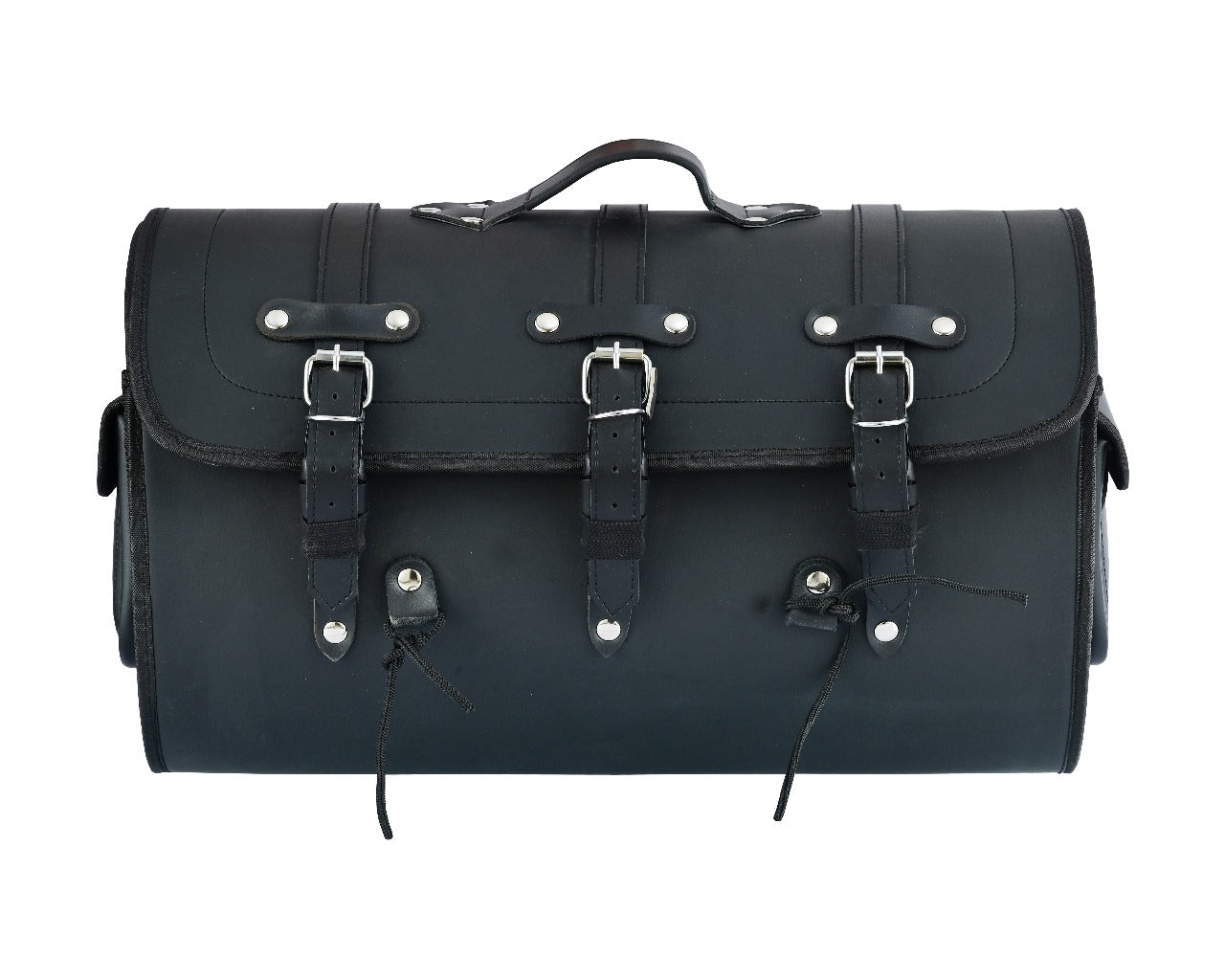 Vance Premium PVC Motorcycle Tail Bag | Durable Travel Storage Bag with Quick-Release Straps & Side Pockets - Front View