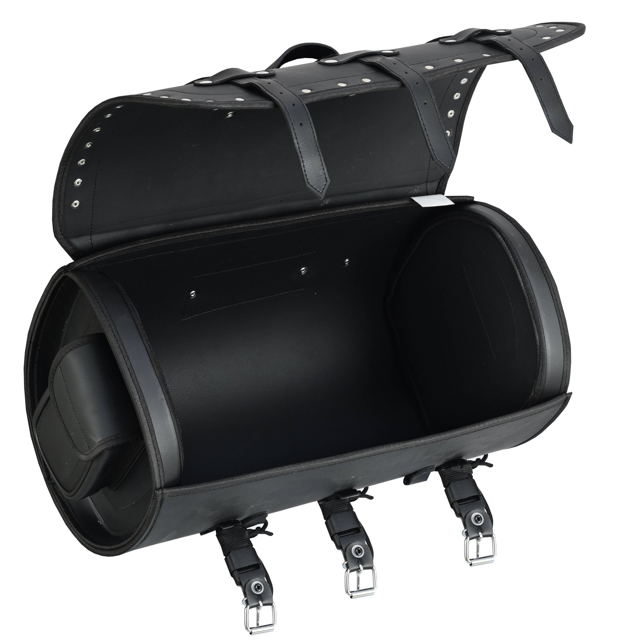Vance Premium Studded PVC Motorcycle Tail Bag with Quick-Release Straps & Side Pockets