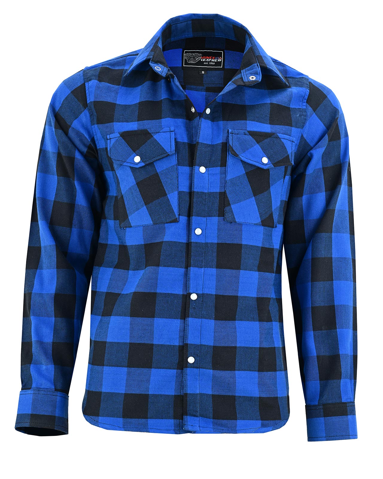 Vance Blue Men's Long Sleeve Plaid Snap Down Casual Flannel Shirt - Front