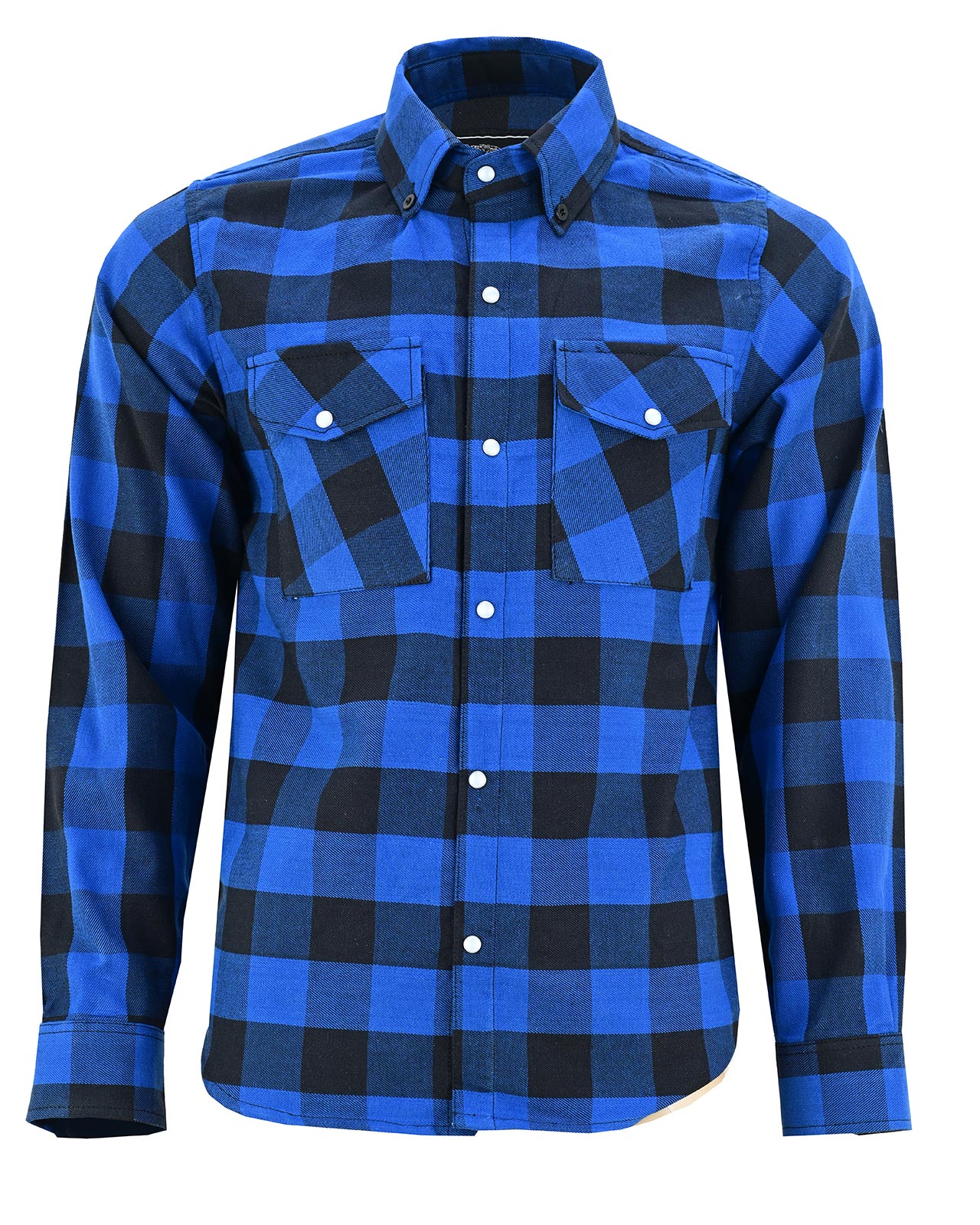Vance Blue Men's Long Sleeve Plaid Snap Down Casual Flannel Shirt - Front View