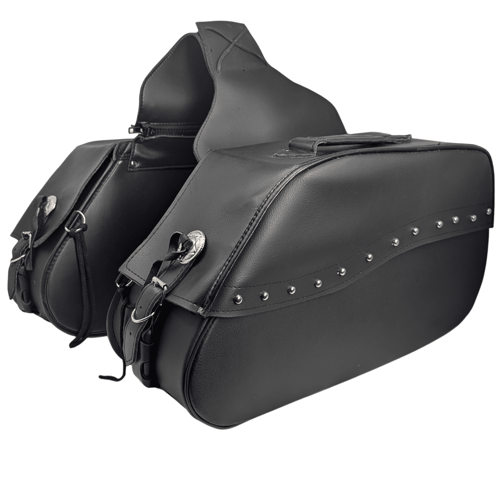 Vance VS225 Black Studded Motorcycle Saddlebags 30L Water-Resistant Fits Honda, Yamaha, Kawasaki, Indian, and Harley - Main