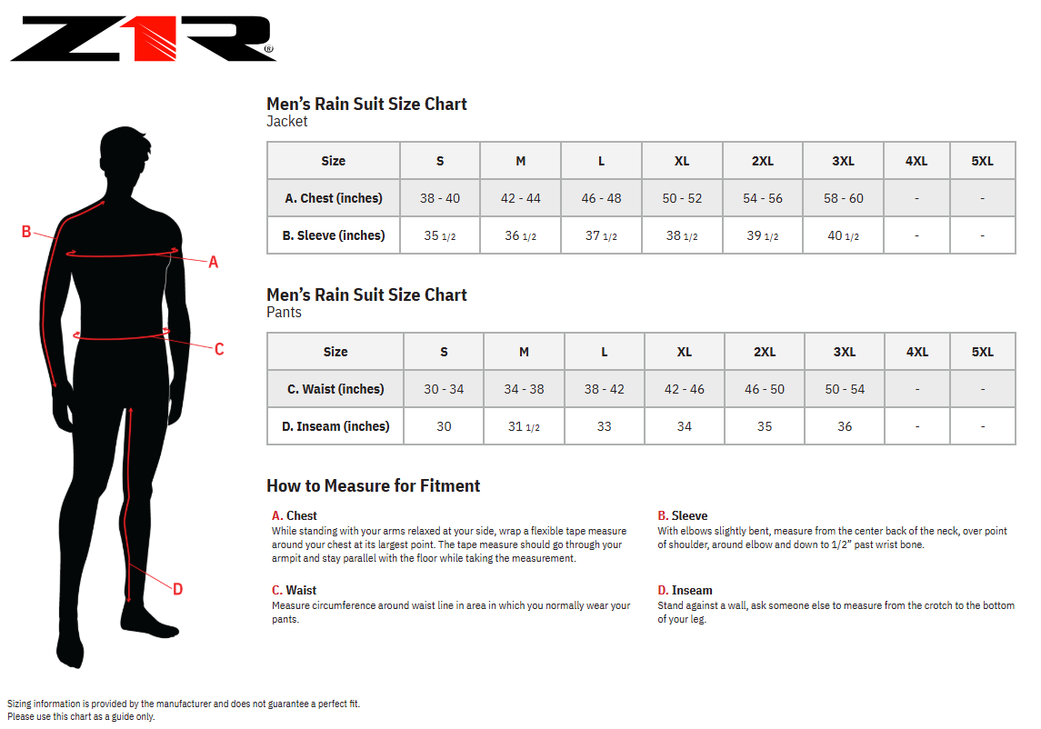 Z1R Men's 2-Piece Rainsuit Motorcycle Rain Gear