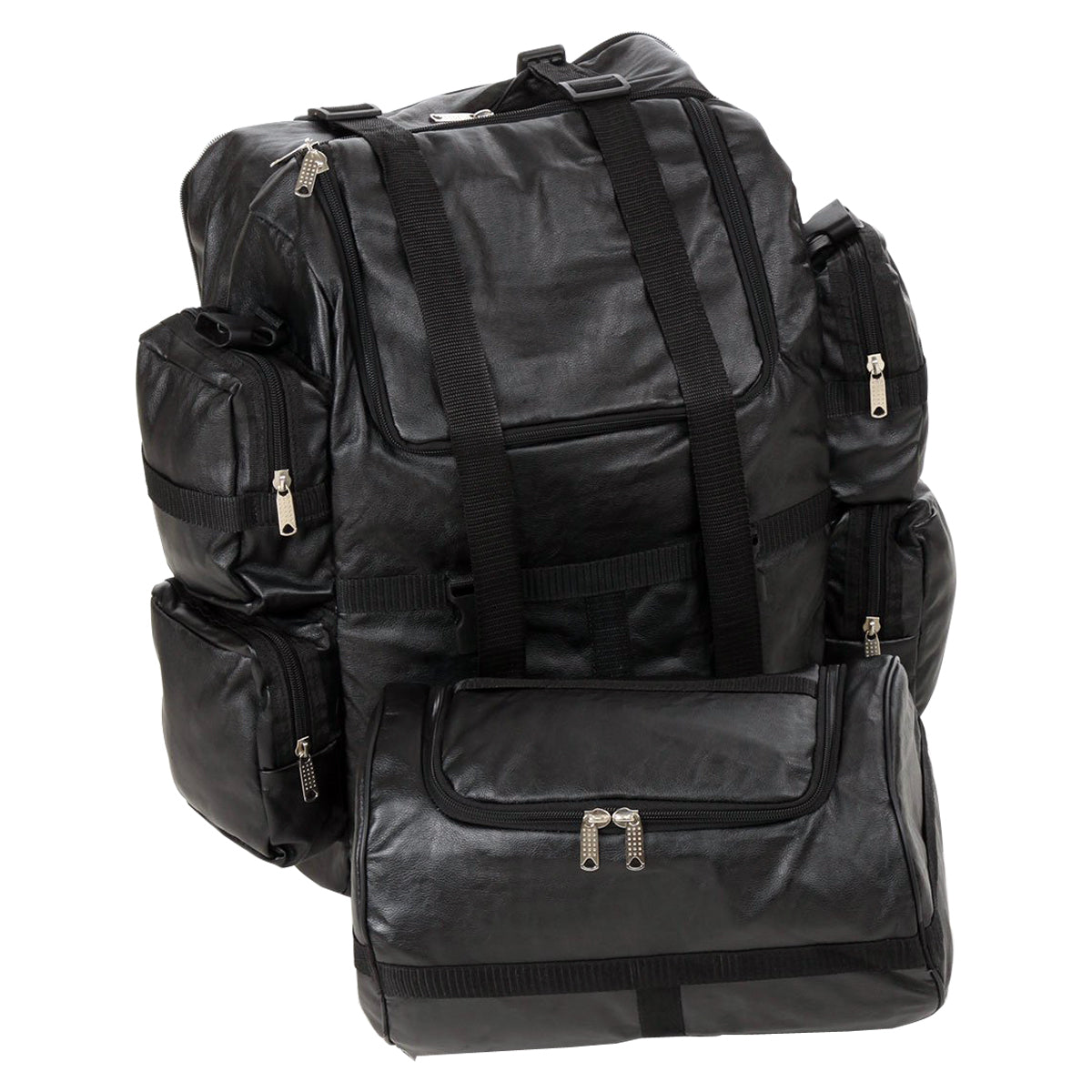 Vance Expandable Black Leather Motorcycle Sissy Bar Bag with Rain Cover